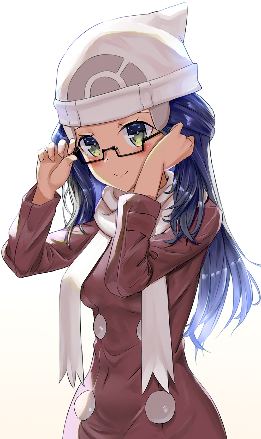Anime 1000x1683 anime anime girls Pokémon Dawn (Pokémon) long hair blue hair solo artwork digital art fan art hat glasses