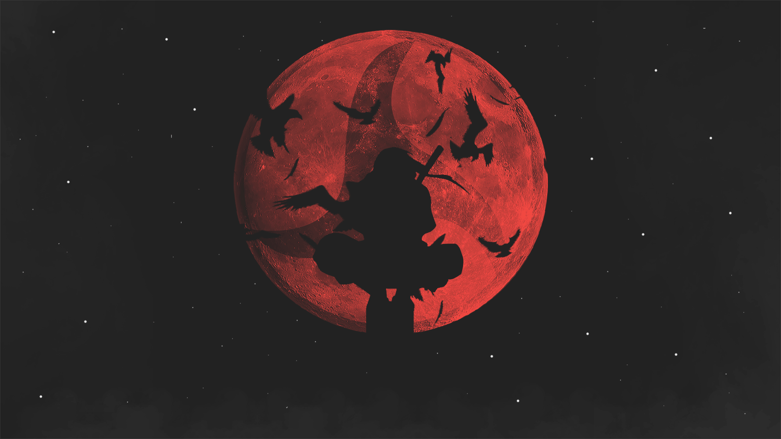 Anime 2560x1440 raven Sharingan Uchiha clan anime anime boys full moon silhouette