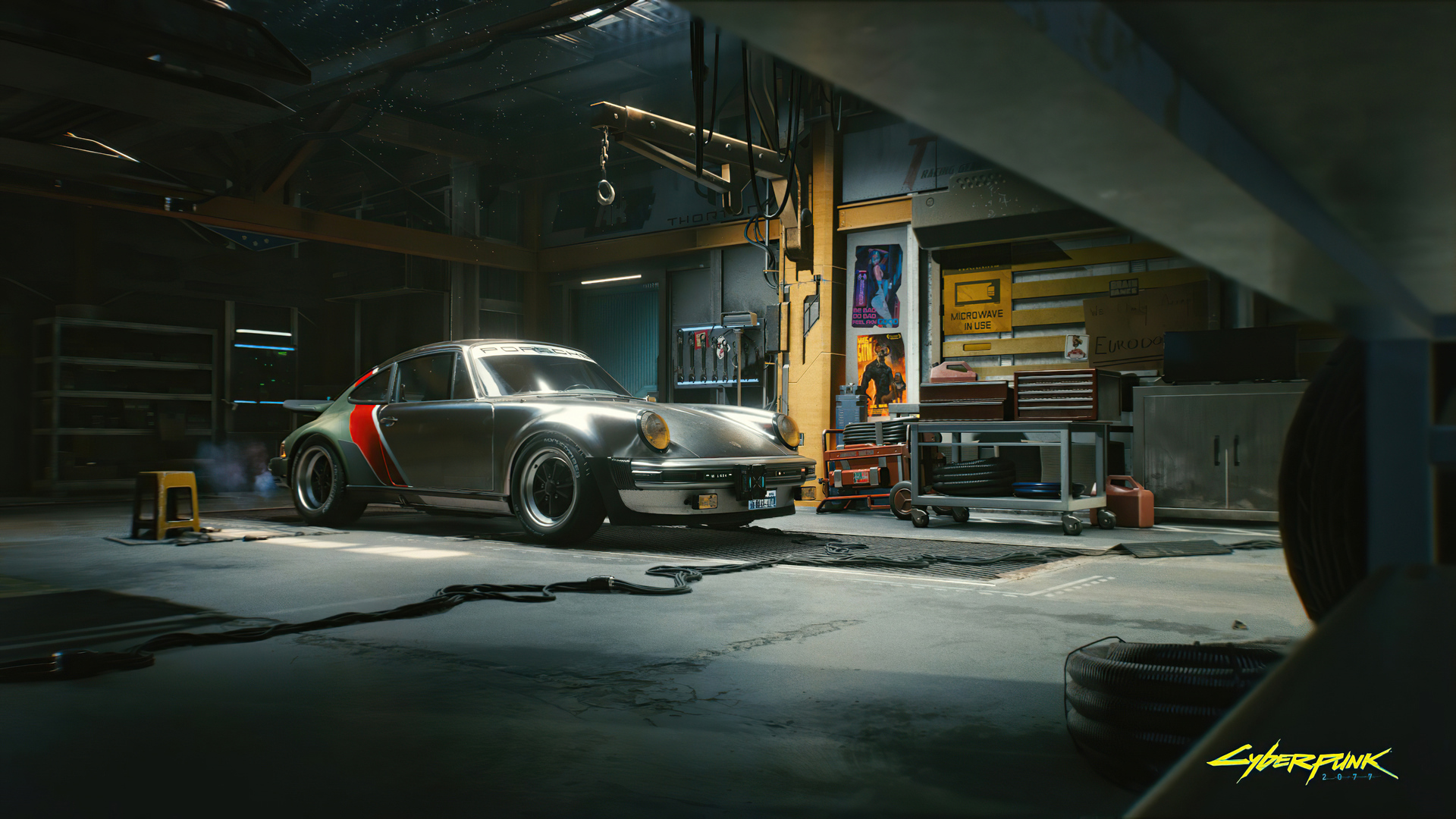 General 1920x1080 Porsche Cyberpunk 2077 samurai Porsche 930 car Porsche 911 video games garage workshop