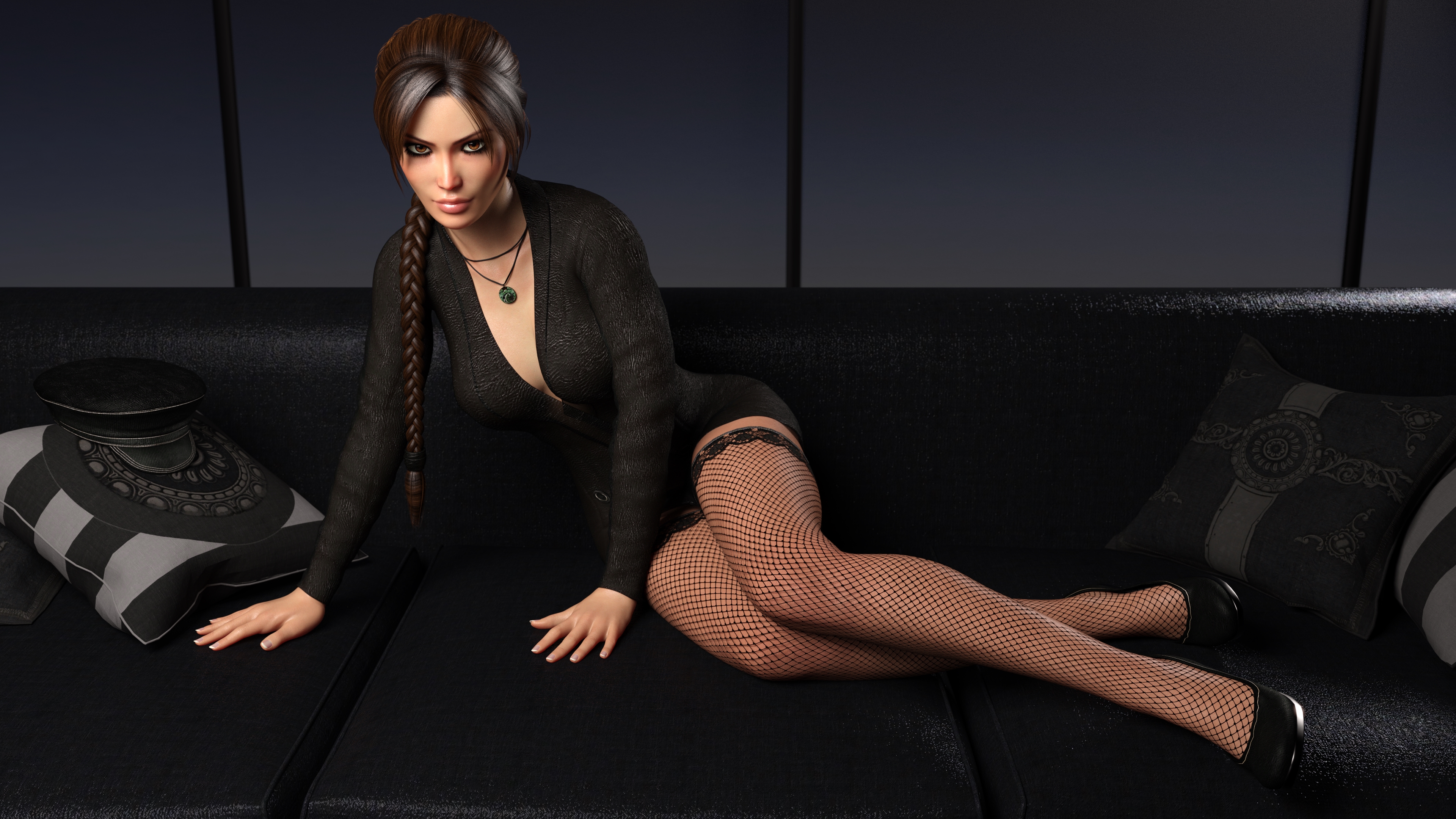 General 3840x2160 3dx CGI looking at viewer stockings Lara Croft (Tomb Raider) video games PC gaming video game girls video game characters fishnet stockings necklace DeTomasso