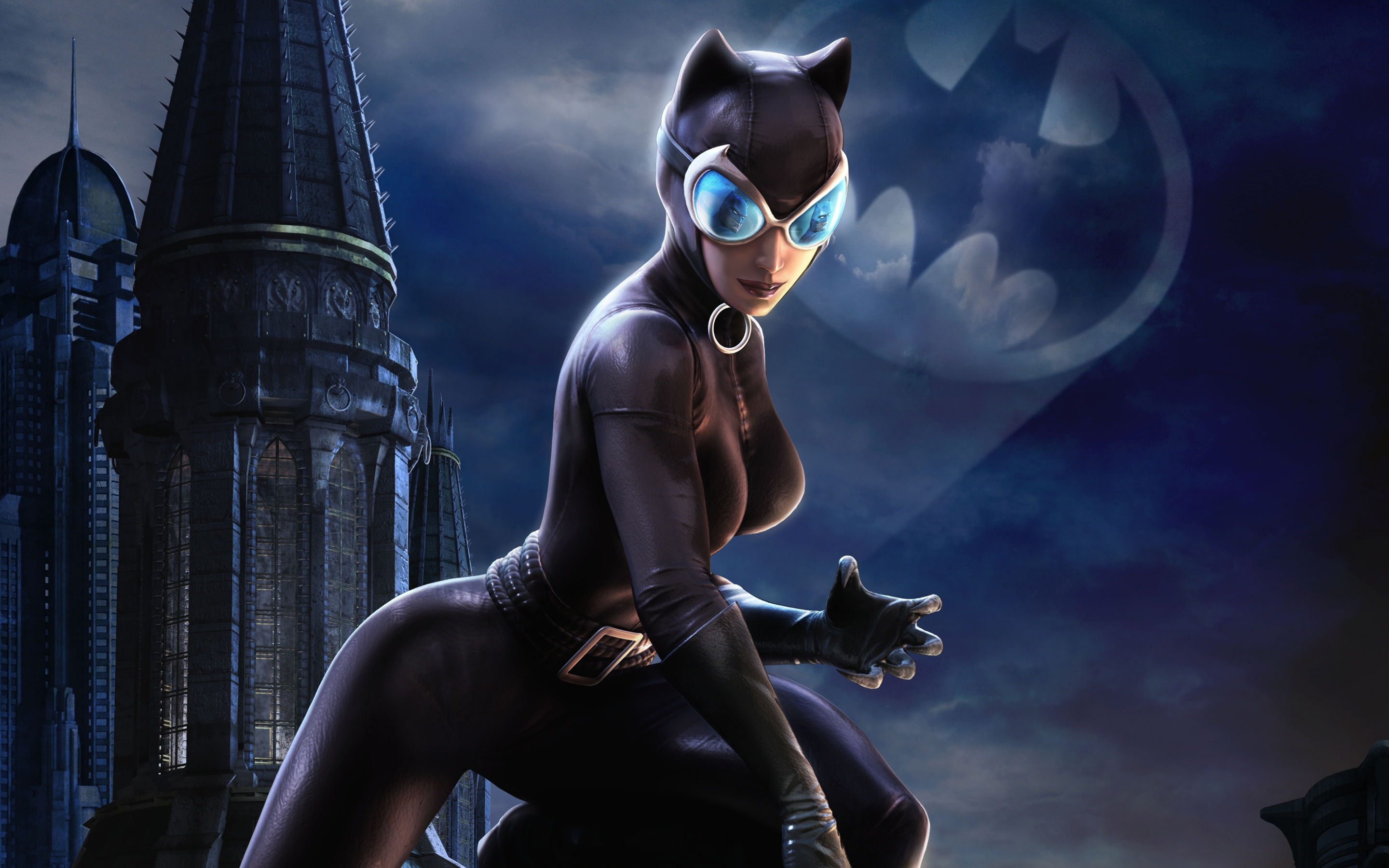 General 2880x1800 DC Comics Catwoman cat girl latex bodysuit latex black latex dark night DC Universe Online digital art