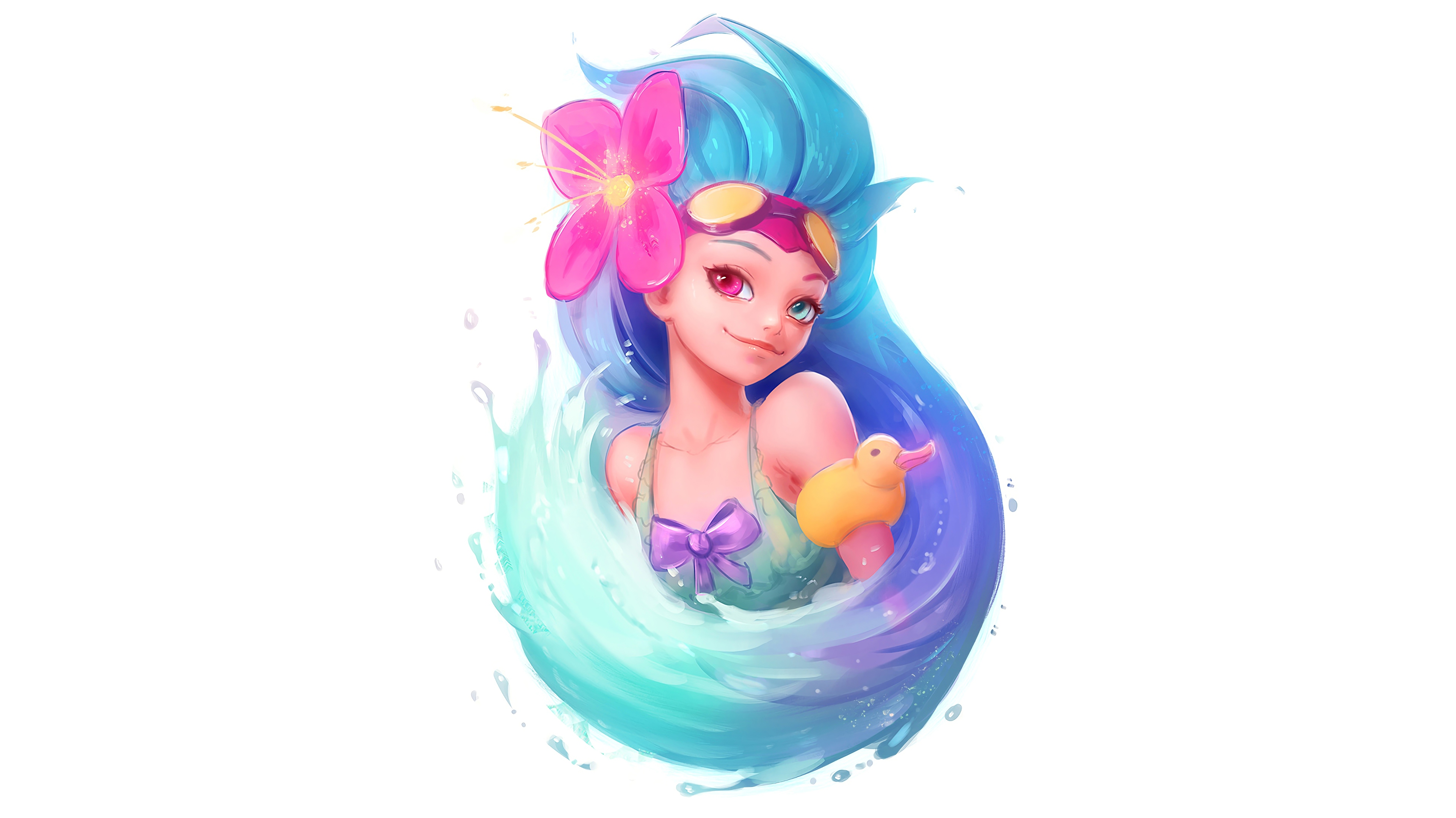 General 3840x2160 video games League of Legends Zoe (League of Legends) pool party simple background white background duck