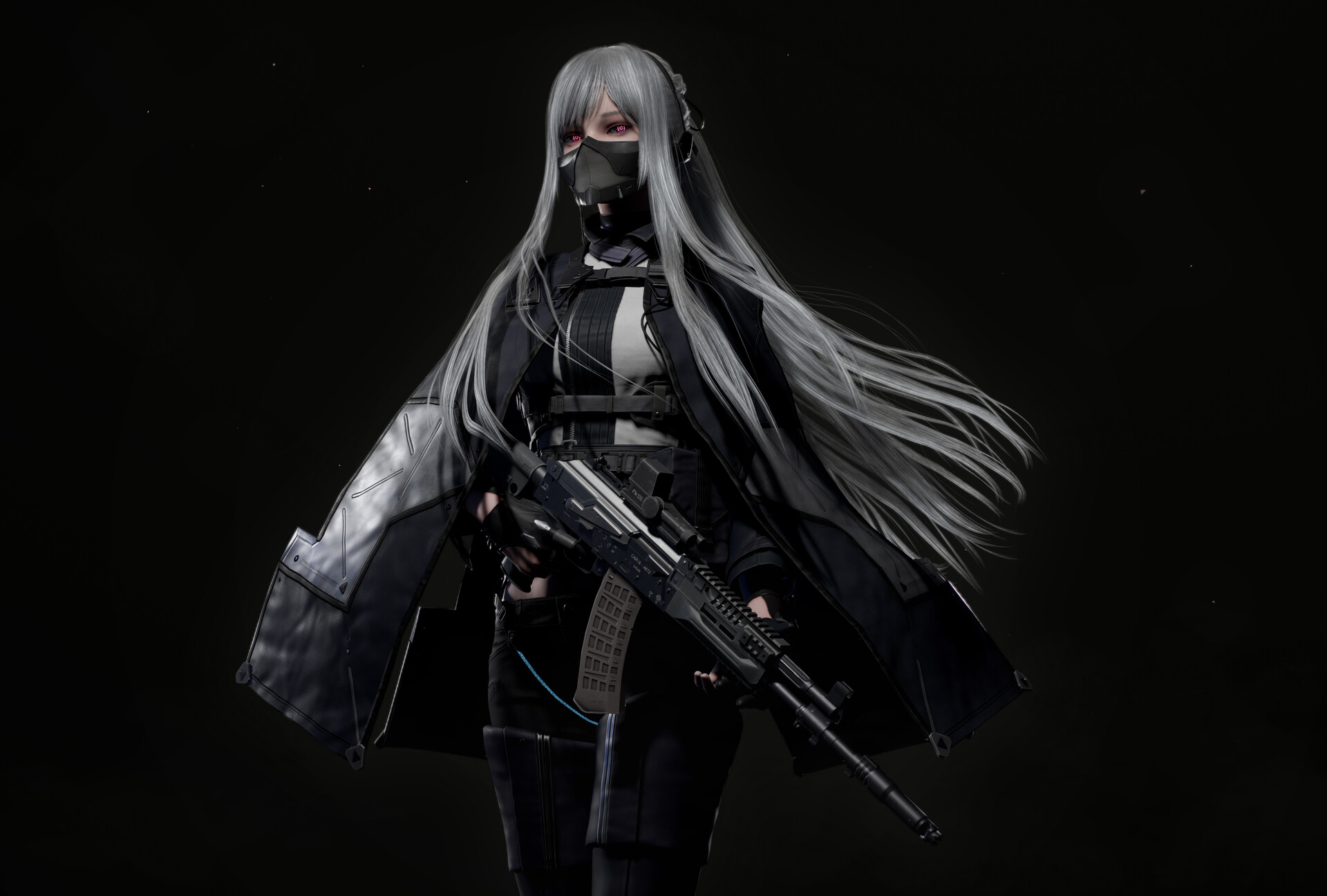 General 1920x1296 fantasy girl Kim Yeong Gyu long hair gray hair CGI artwork digital art weapon AK-12 (Girls Frontline)