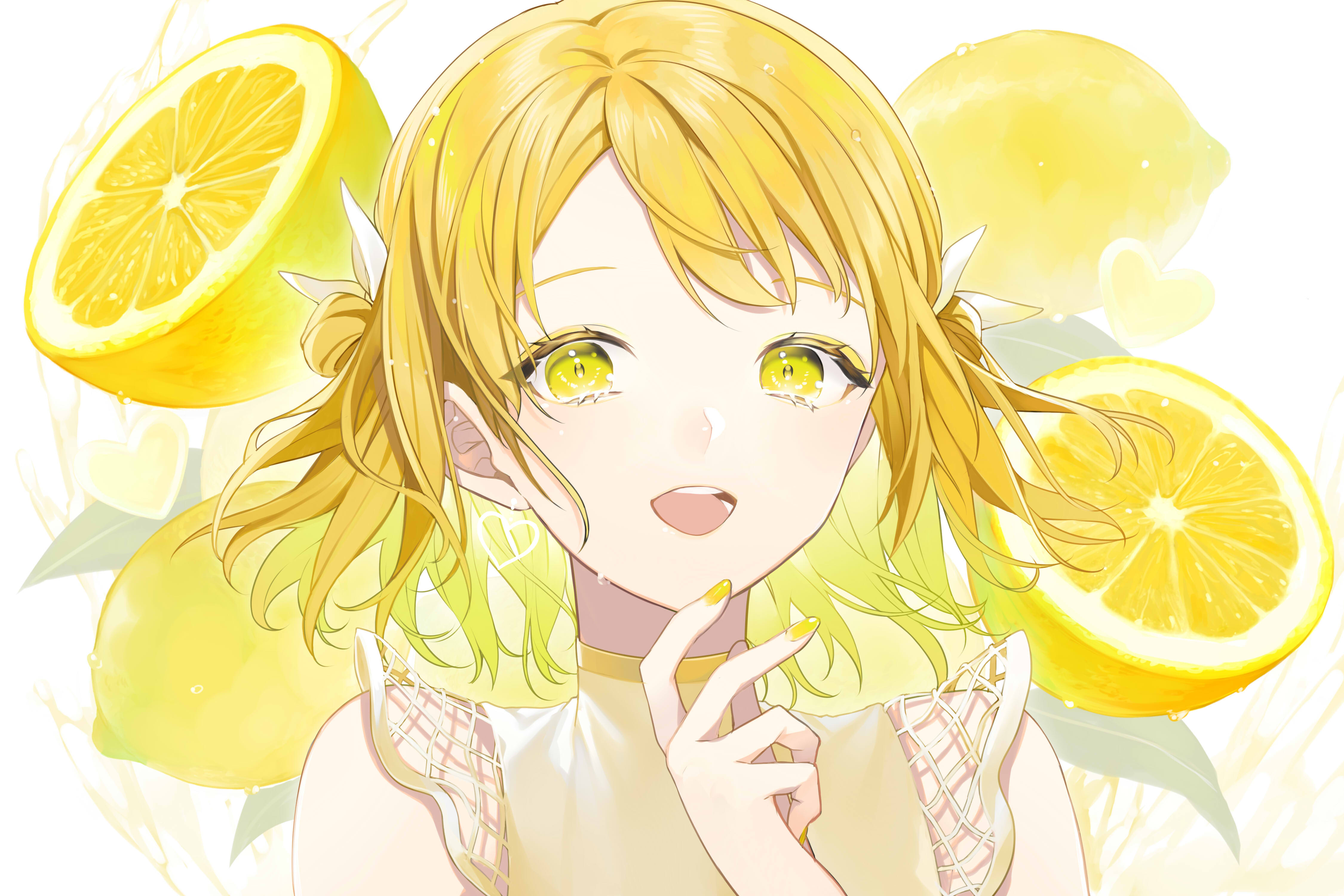 Anime 4500x3000 anime anime girls smiling hands blonde yellow eyes lemons artwork Sogawa