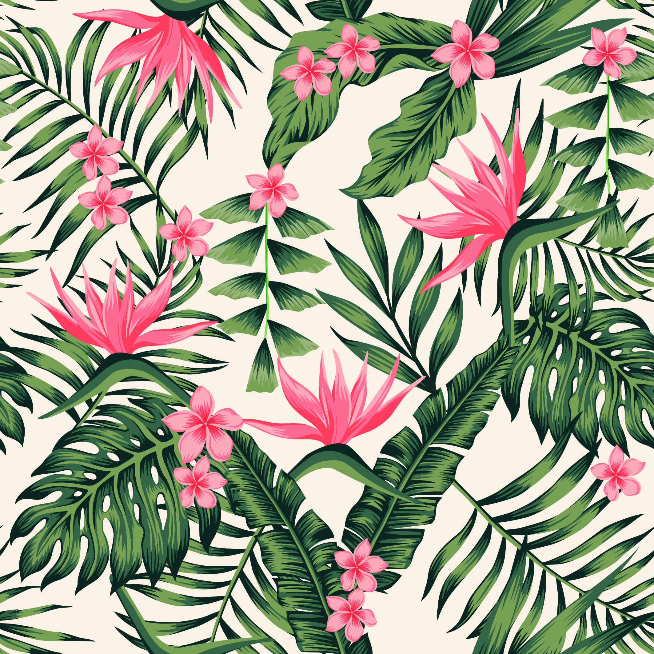General 2126x2126 abstract flowers vector palm trees jungle leaves pattern