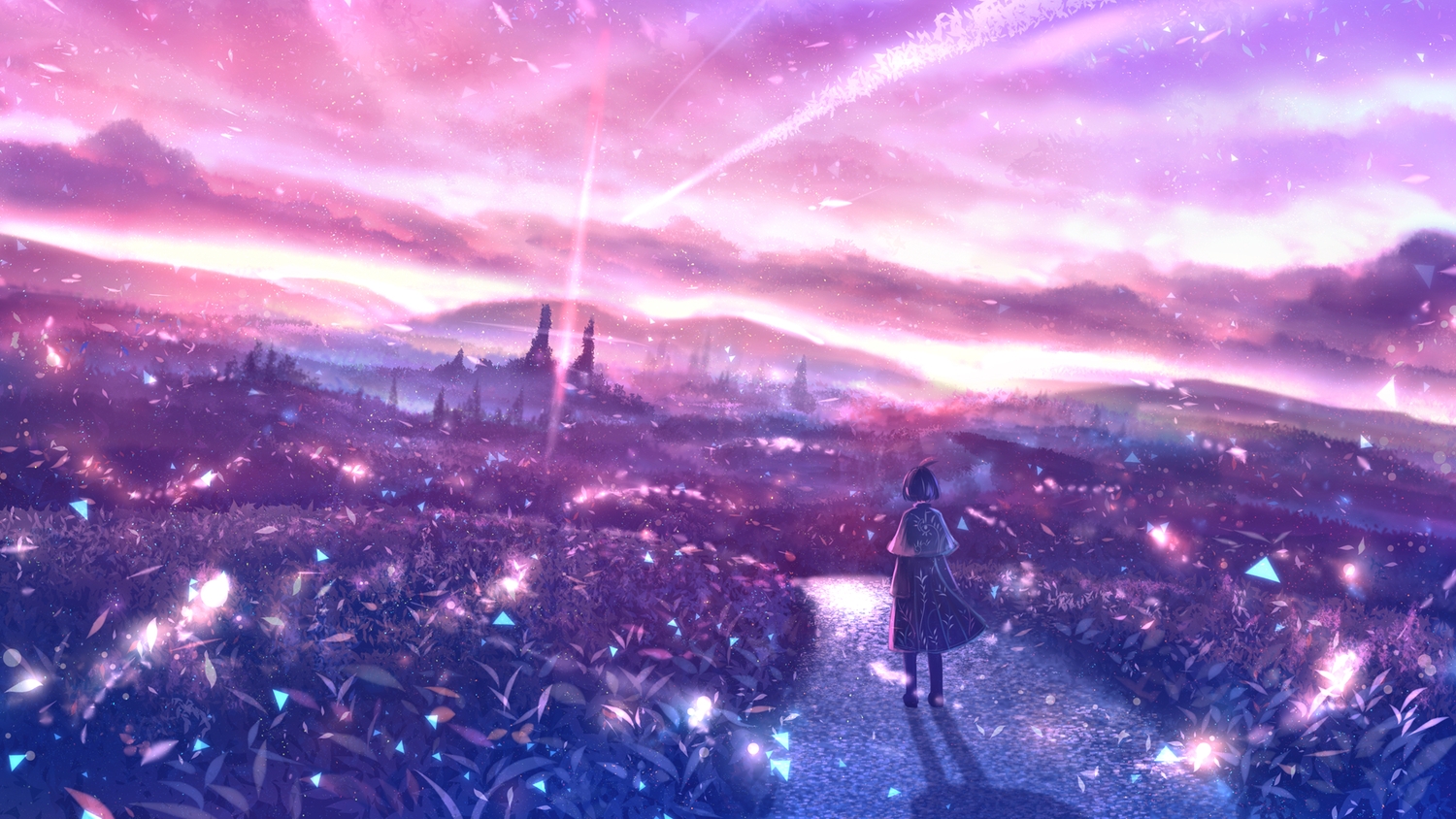 Anime 1500x844 moescape anime girls anime sky standing landscape fantasy art sunlight fantasy girl
