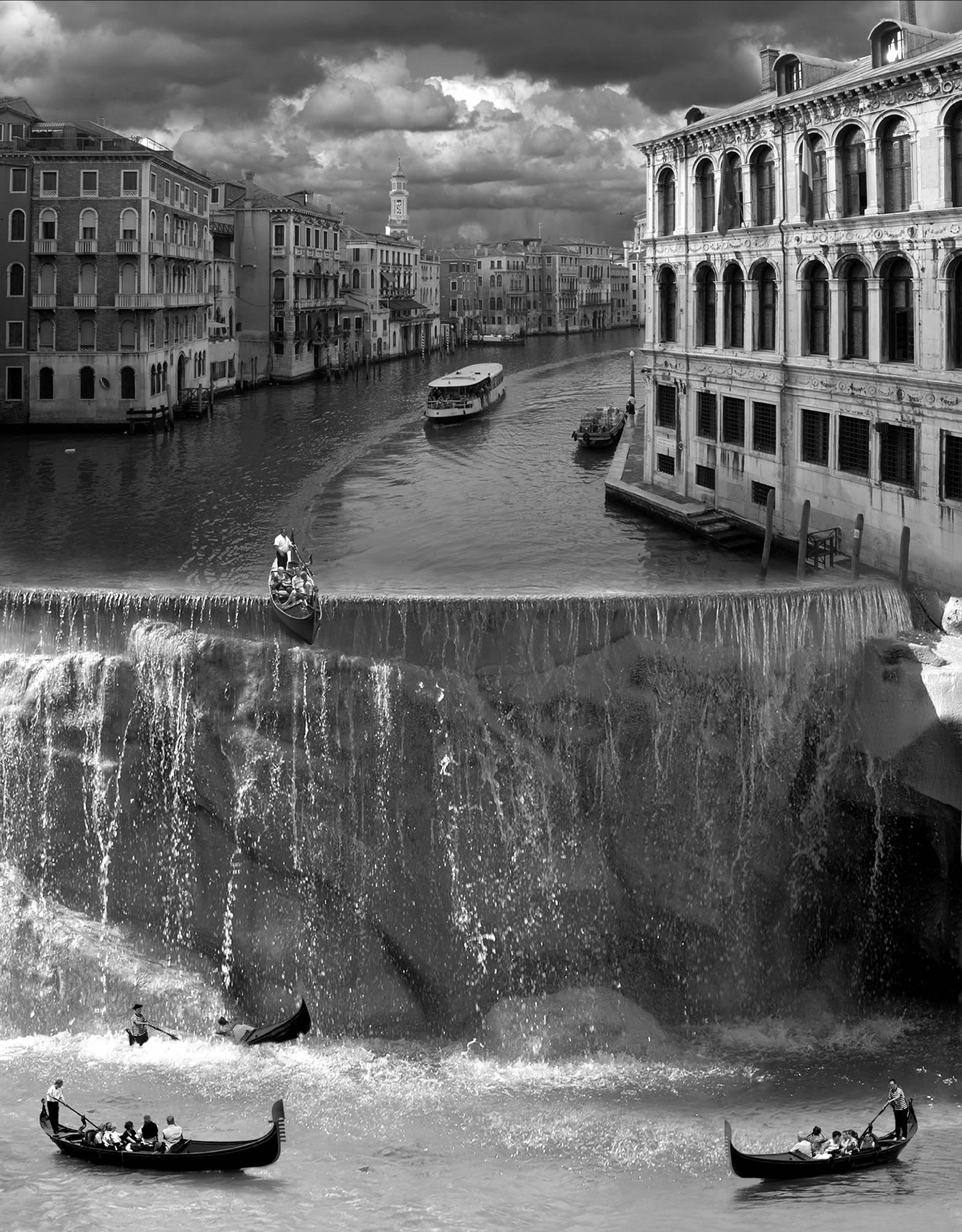 General 1500x1922 photography monochrome photo manipulation clouds portrait display Grand Canal Venice Italy gondolas waterfall building canal Thomas Barbey