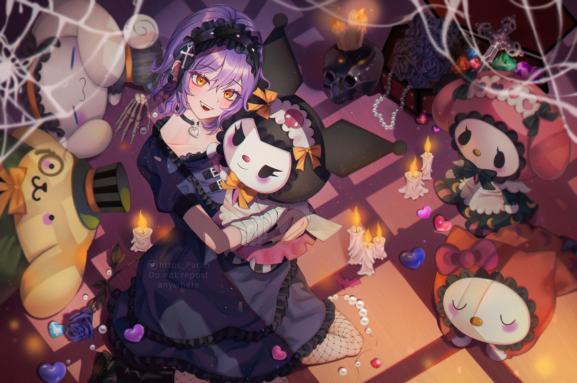 Anime 2000x1328 anime anime girls candles doll purple hair collar dress Paran