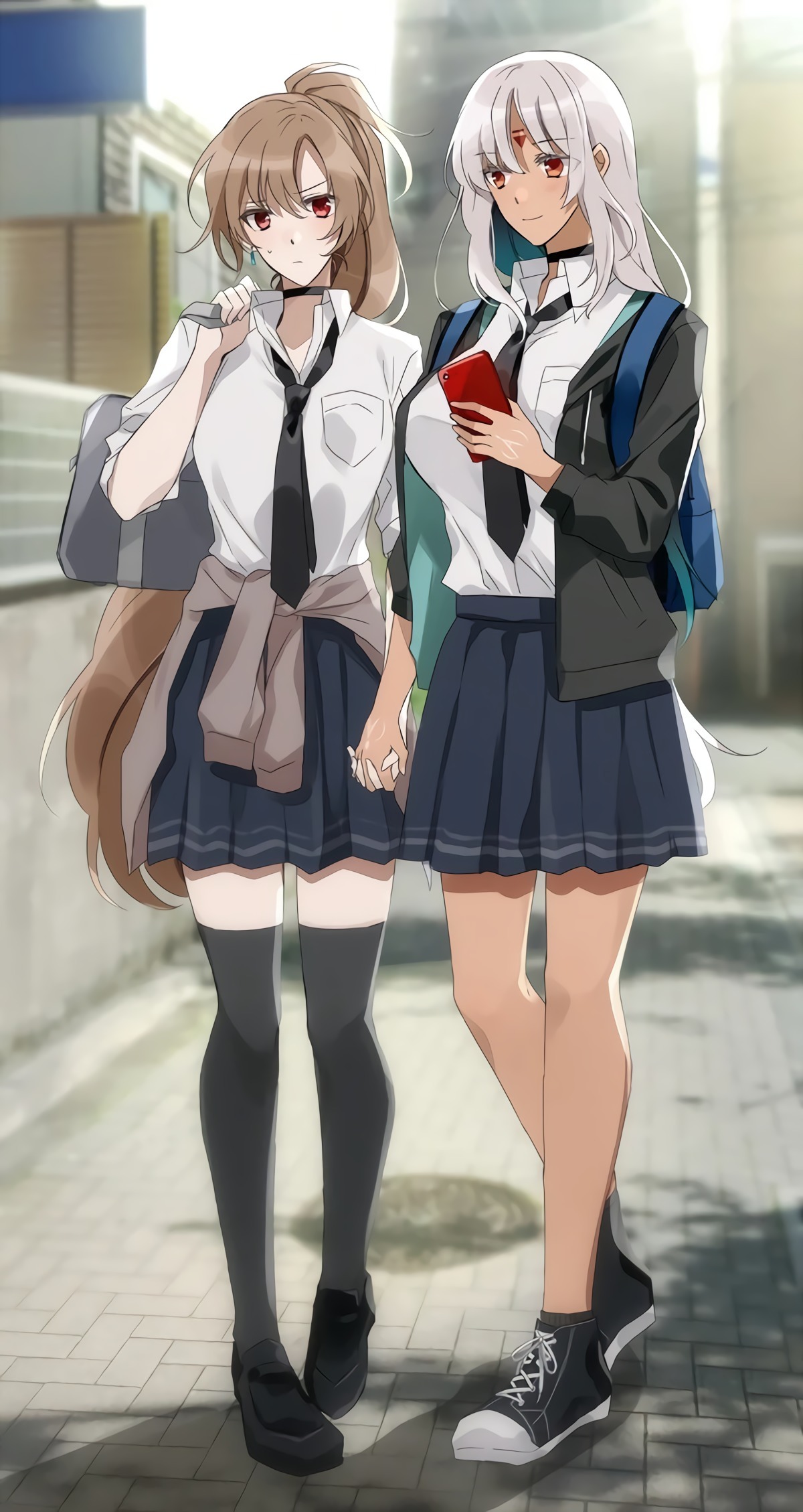 Anime 1200x2258 anime anime girls jean bart (azur lane) Massachusetts (Azur Lane) Azur Lane school uniform yuri