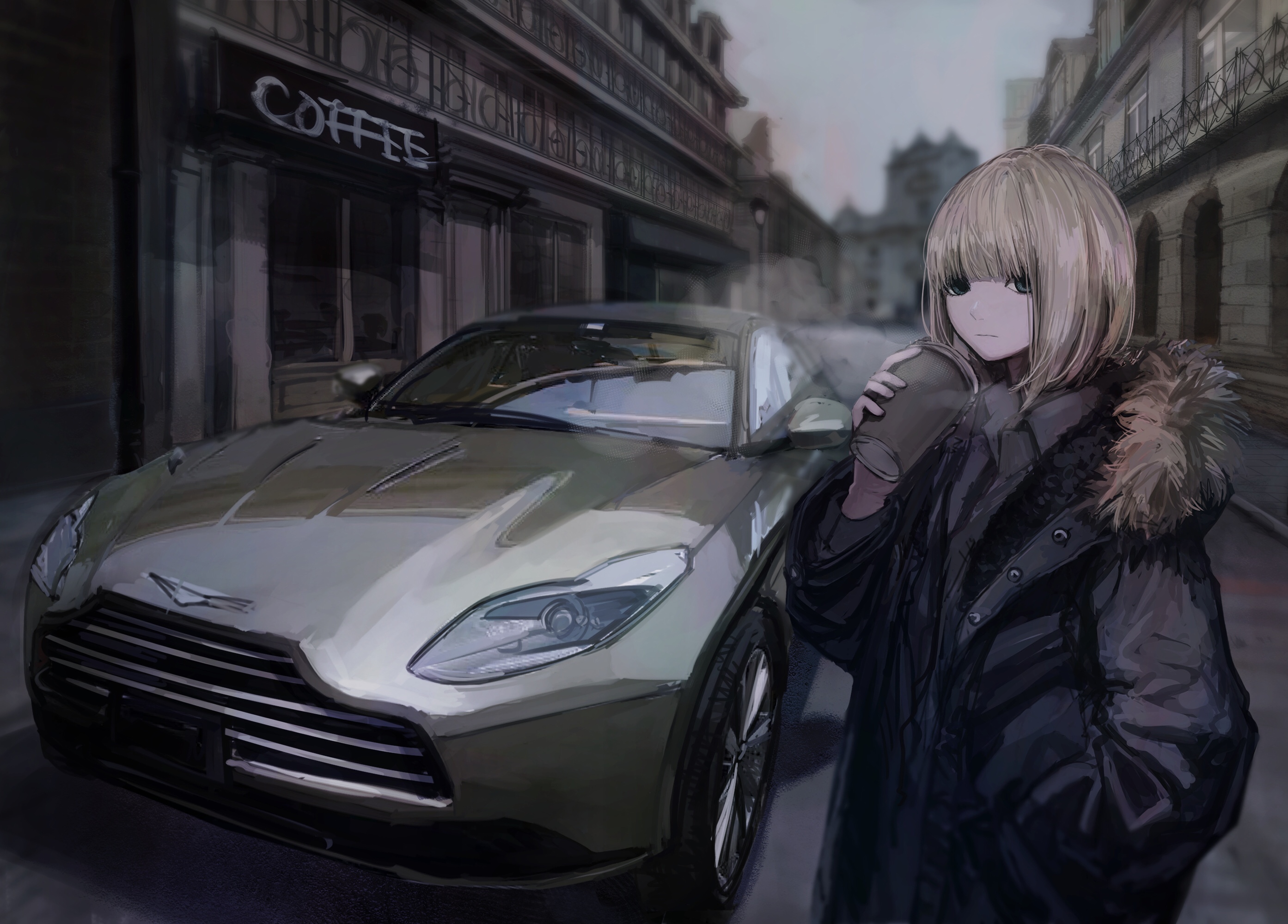 Anime 2787x2000 anime anime girls car vehicle women with cars blonde city Aston Martin Hashimoto Kokai