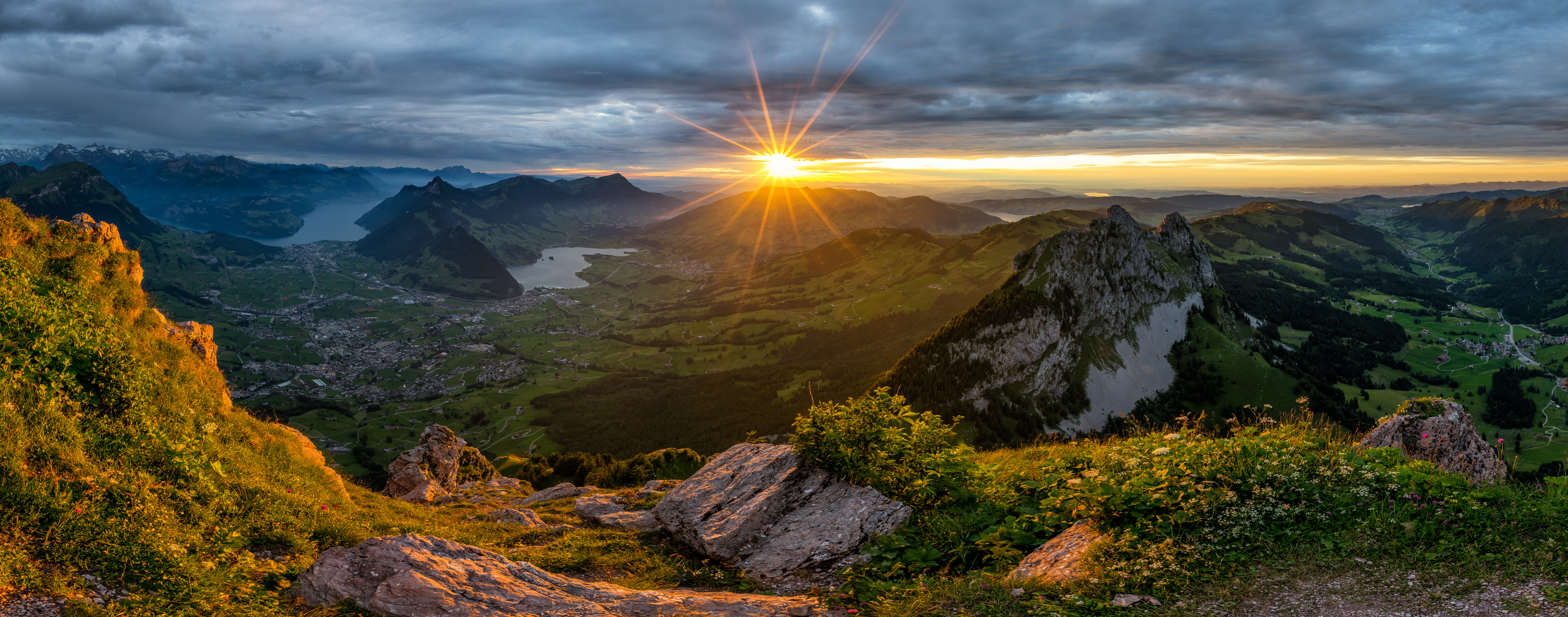 General 6143x2416 nature landscape sunrise sunset mountains Alps Swiss Alps Switzerland