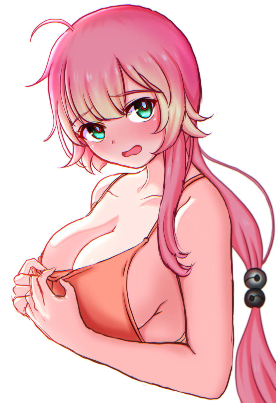 Anime 946x1382 Chii Aruel Soulworker big boobs cleavage green eyes pink hair ponytail blushing anime girls