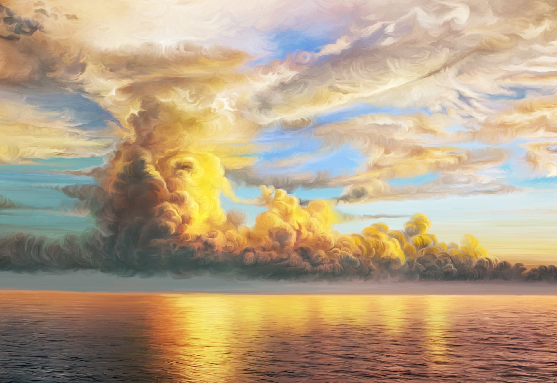 General 1920x1320 artwork nature sky sunlight clouds sea yellow