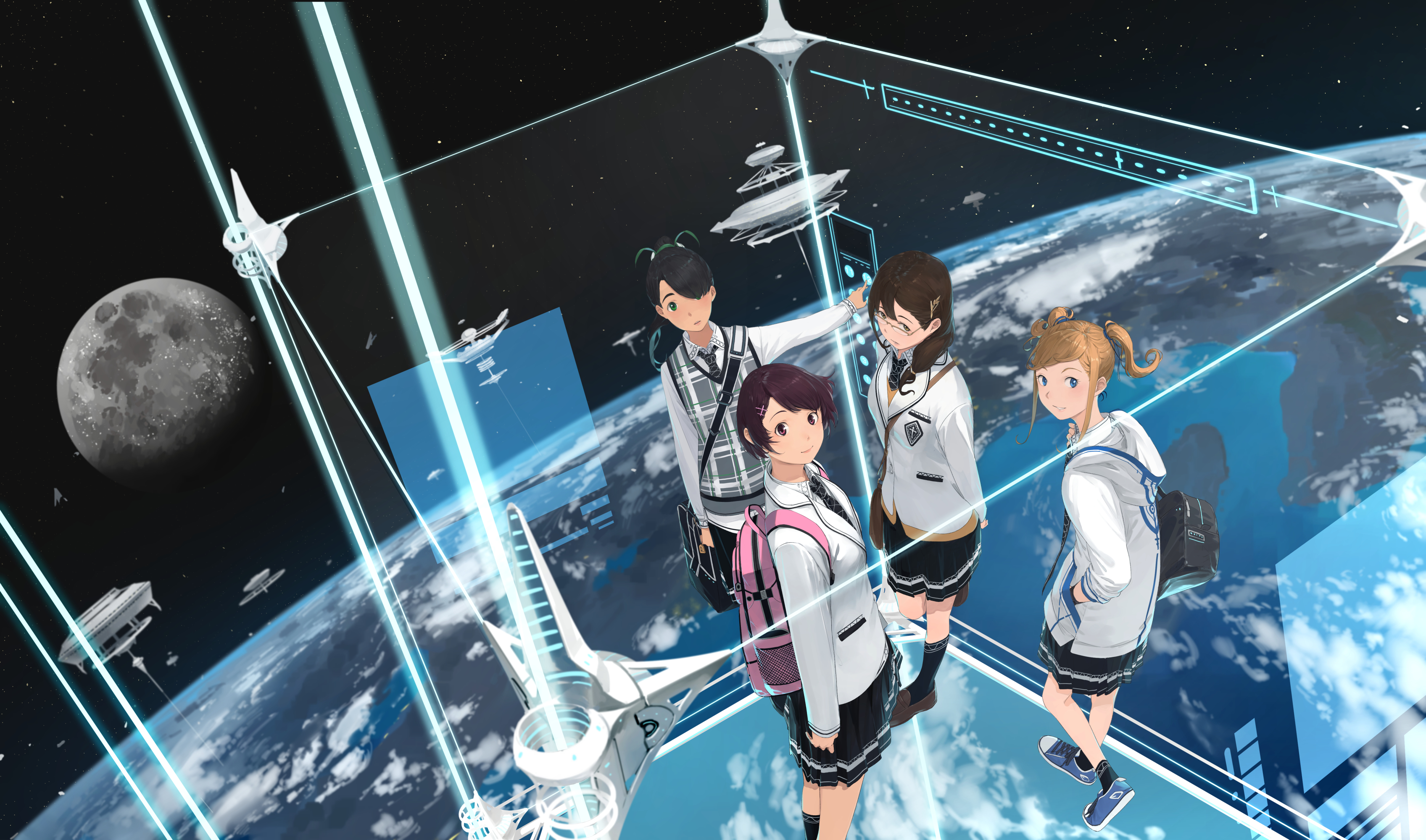 Anime 3393x2000 anime girls anime elevator space school uniform Somehira Katsu science fiction