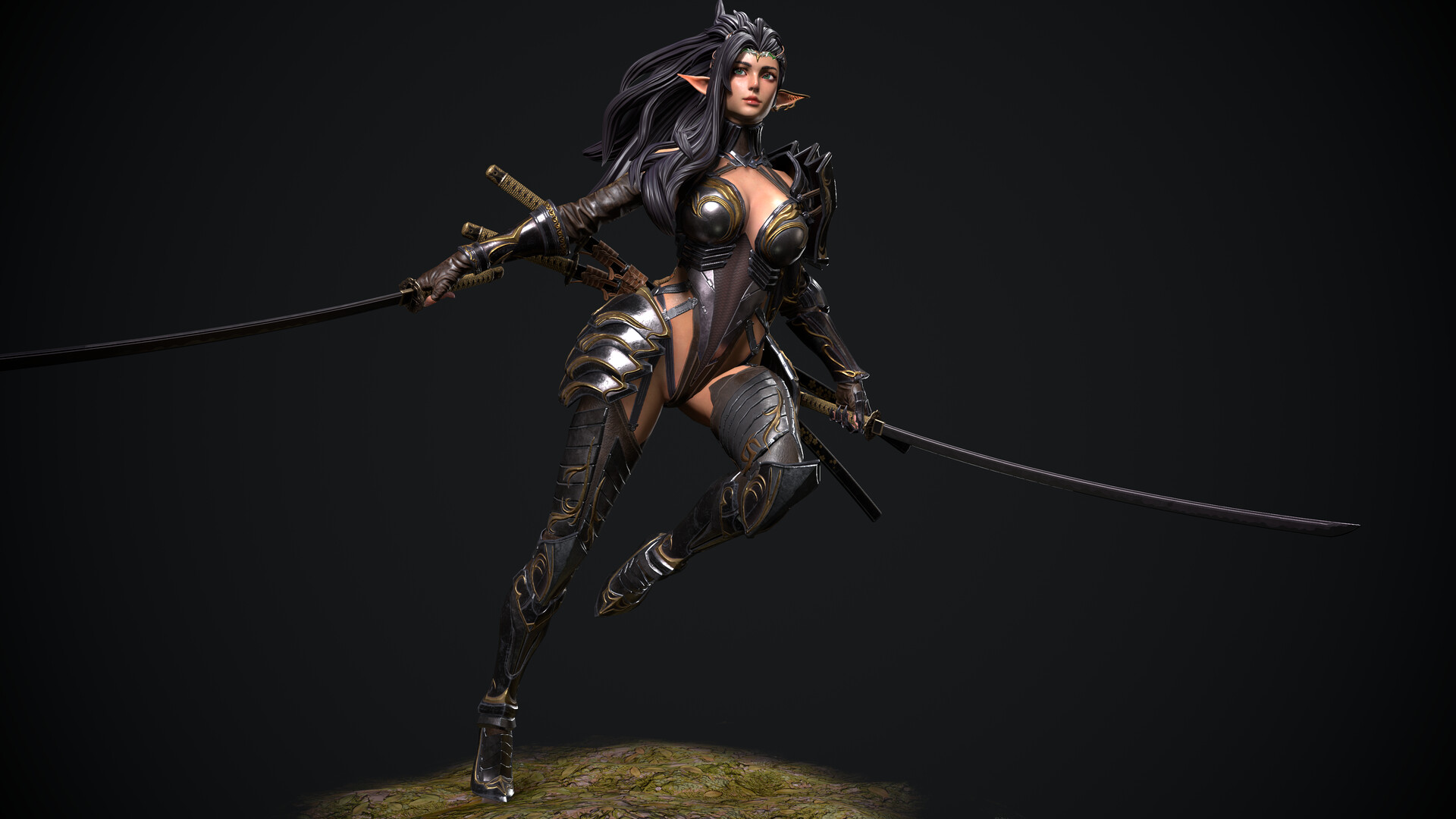 General 1920x1080 CGI digital art women fantasy art fantasy girl pointy ears women with swords armor