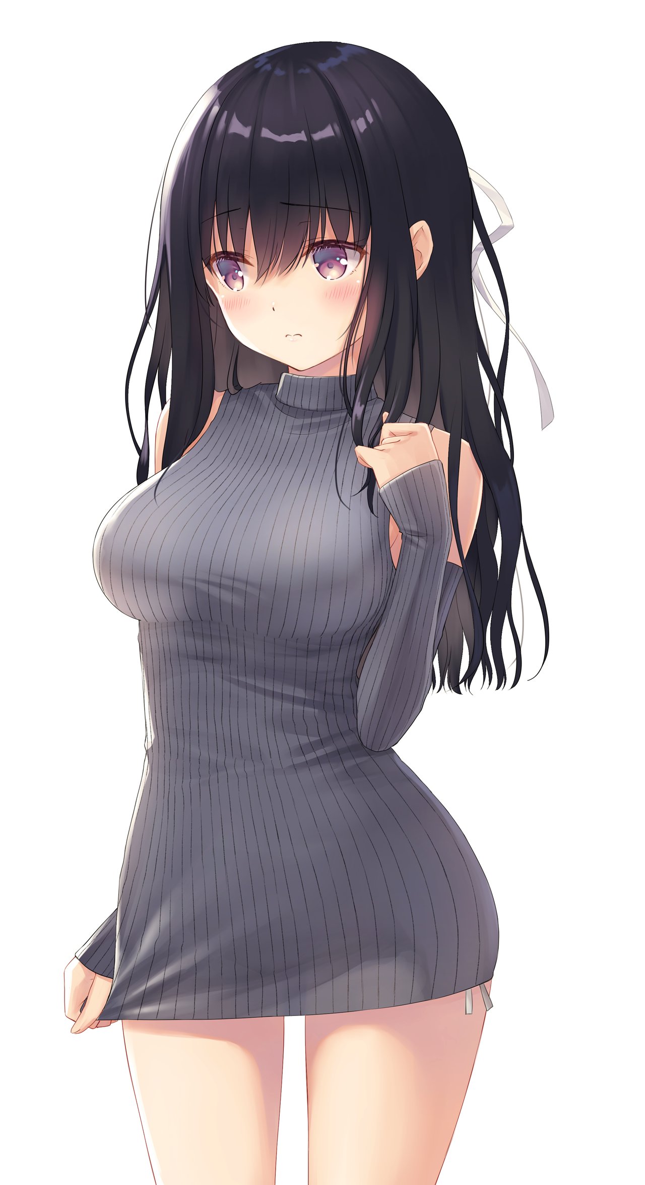 Anime 1280x2349 anime girls original characters Na-Ga sweater tight clothing dark hair blushing