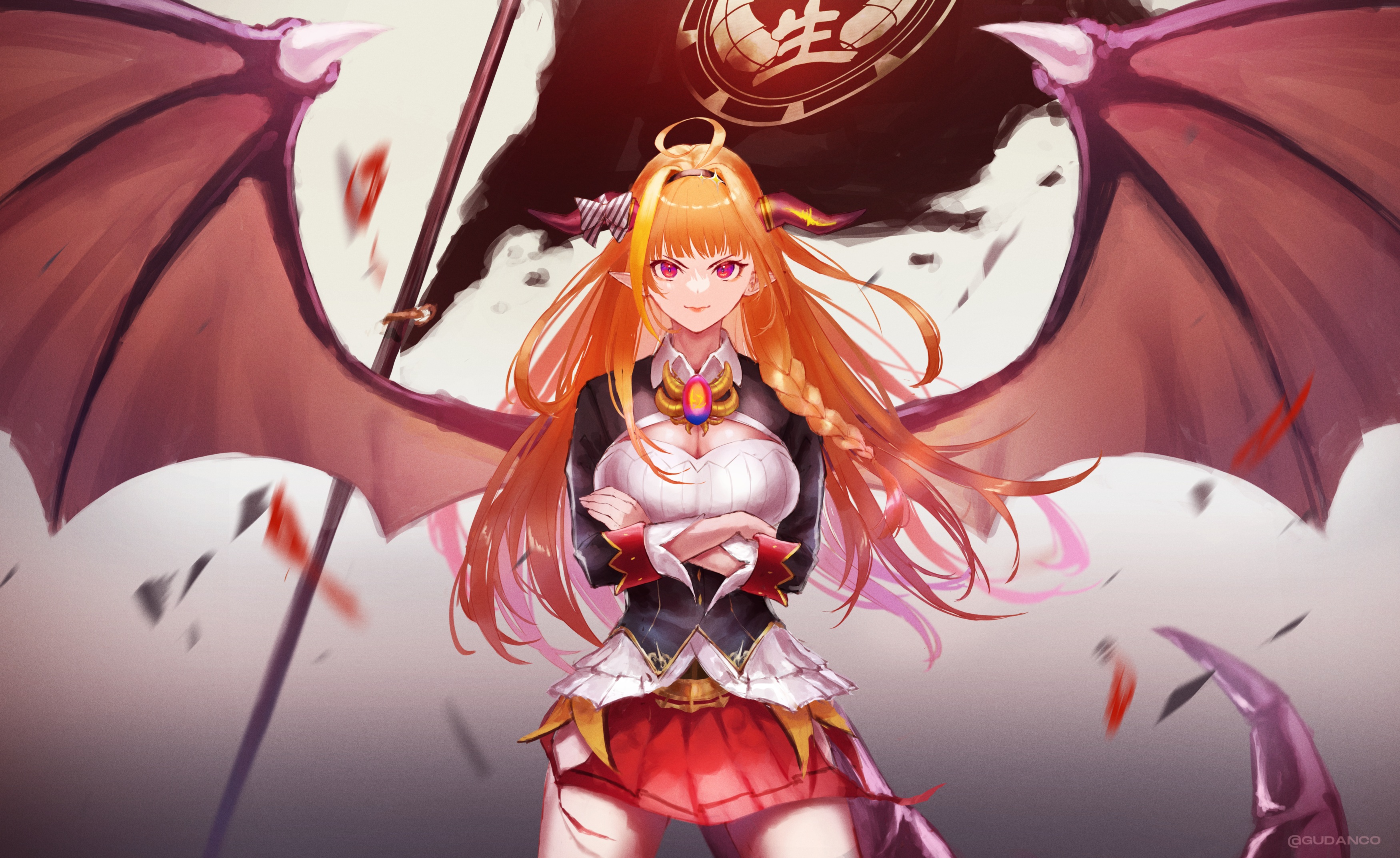 Anime 3500x2146 anime anime girls Hololive Virtual Youtuber Kiryu Coco dragon girl horns pointy ears wings tail blonde red eyes