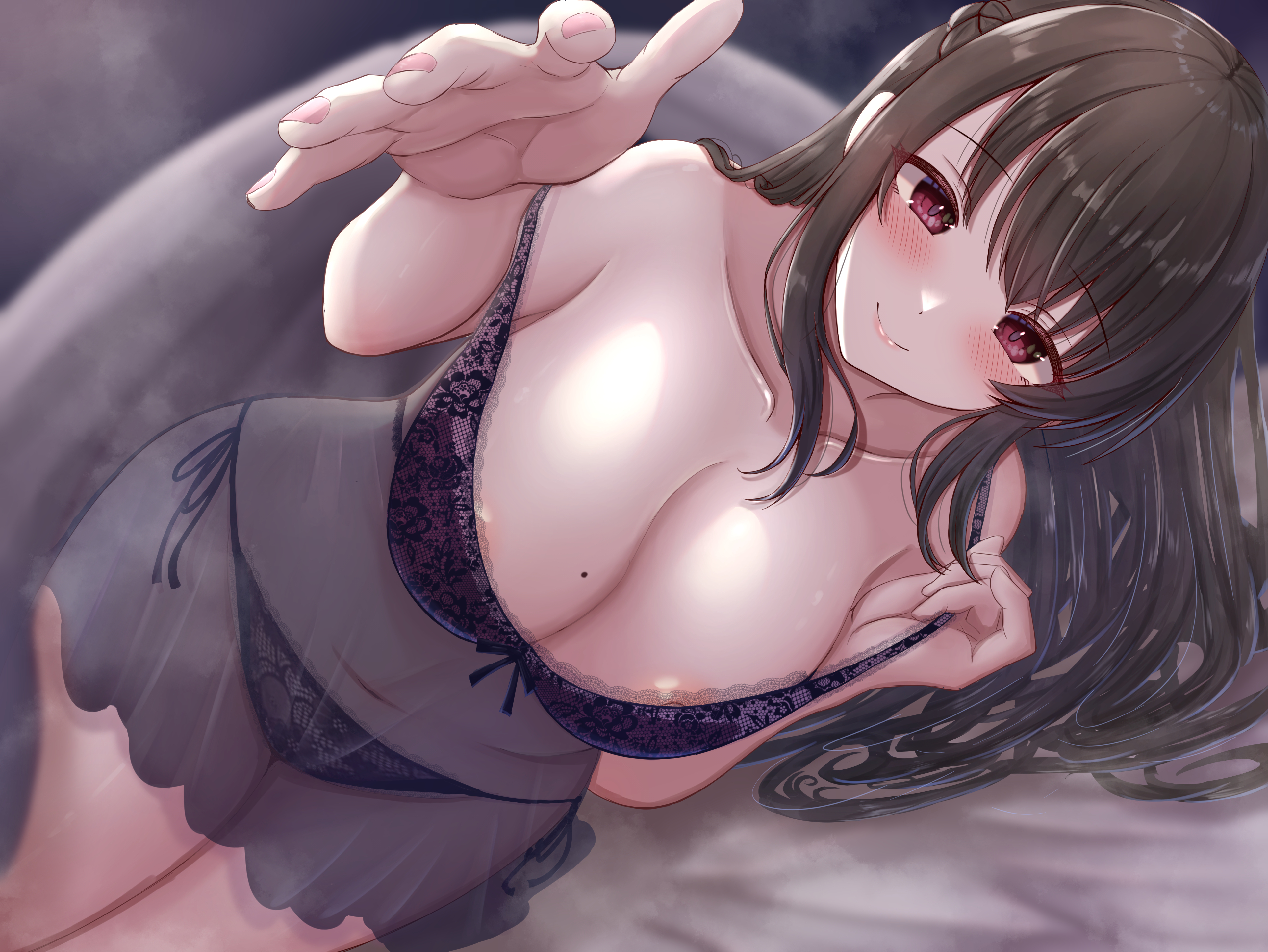Anime 3854x2894 anime anime girls big boobs underwear cleavage lingerie dark hair smiling artwork Nohhun