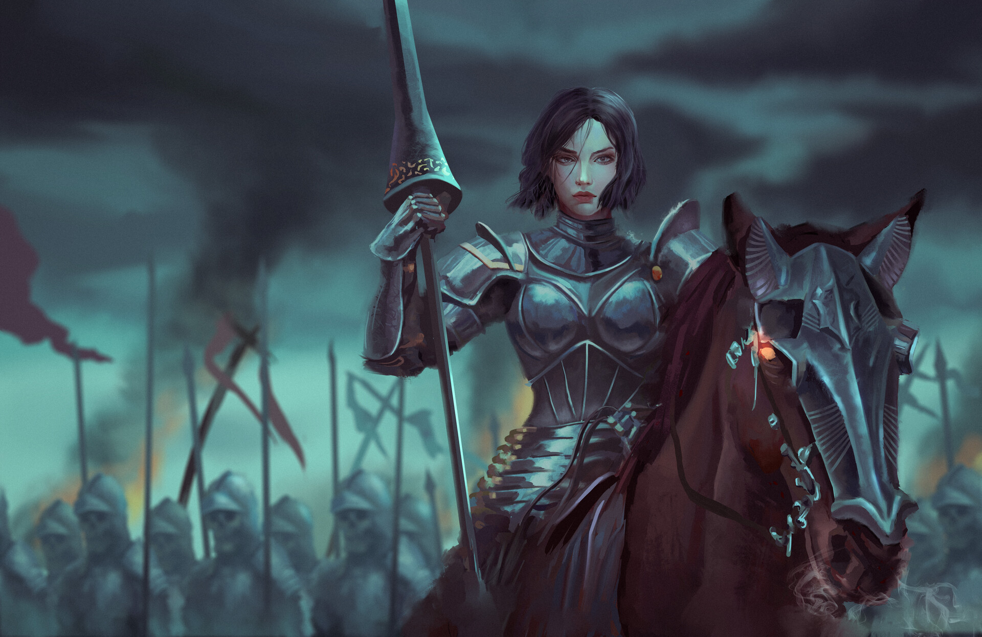 General 1920x1246 artwork fantasy art fantasy girl women armor digital art horse