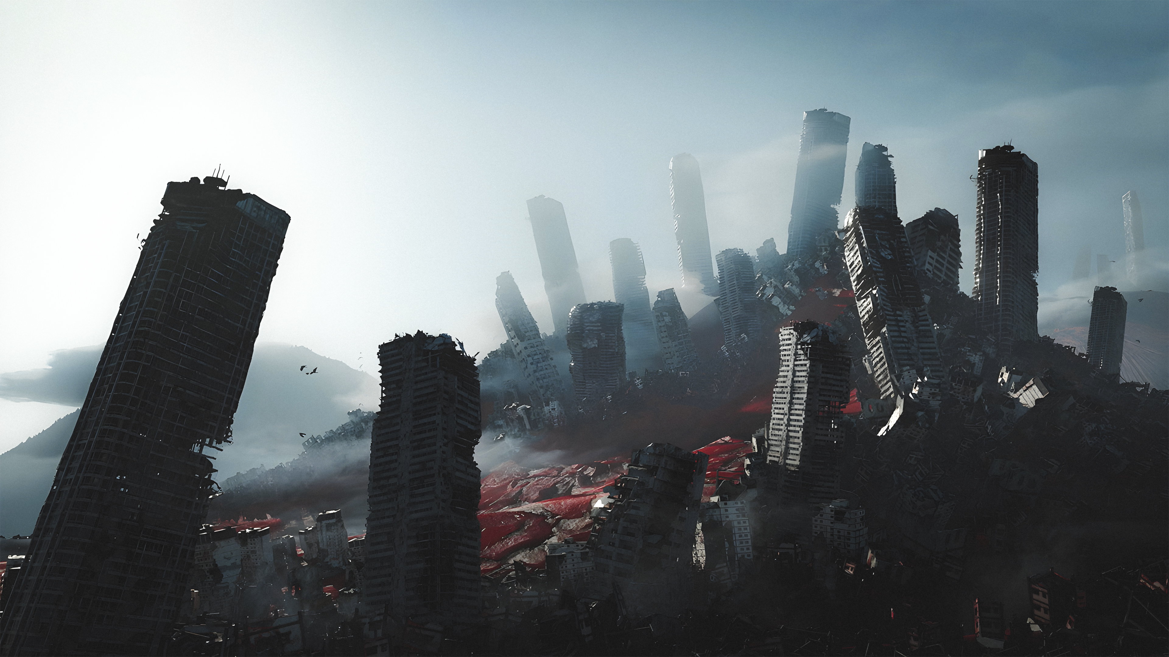 General 3840x2160 Neon Genesis Evangelion city Ruined apocalyptic CGI