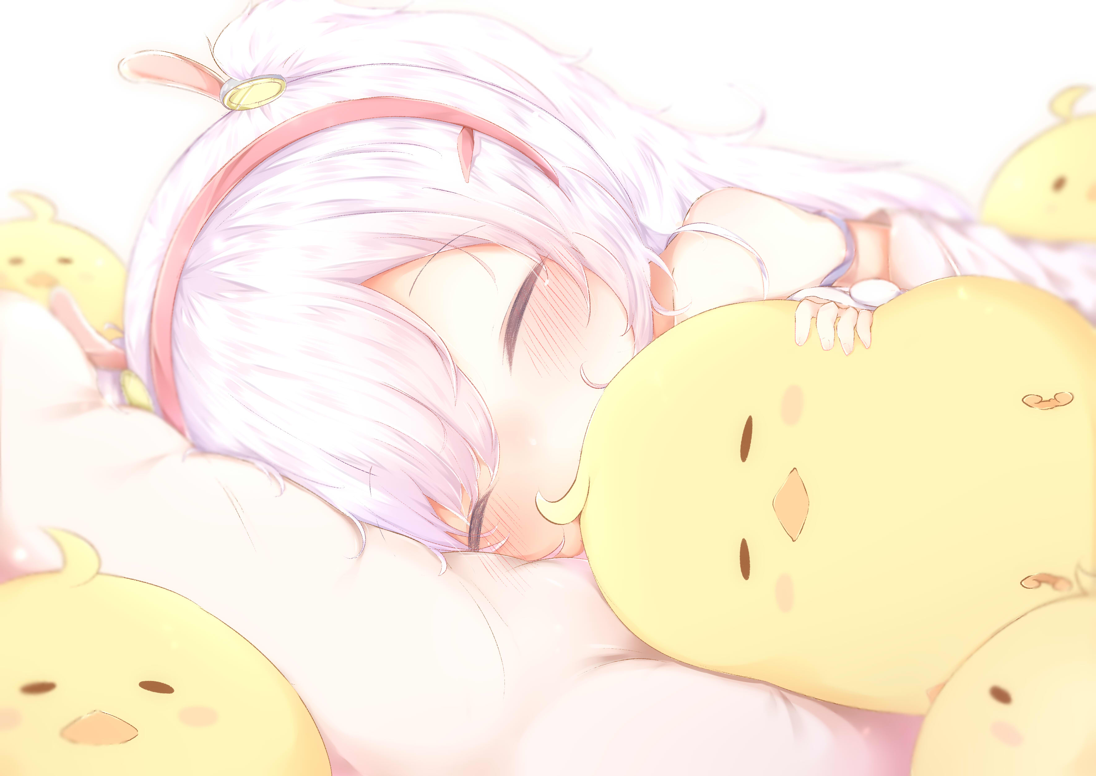 Anime 3541x2507 Azur Lane loli children sleeping chickens stuffed animal