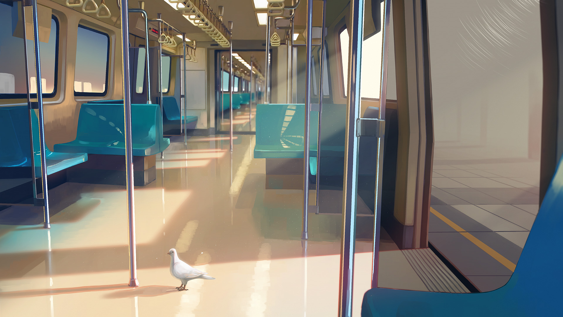 Anime 1920x1080 anime pigeons subway sunlight vofan