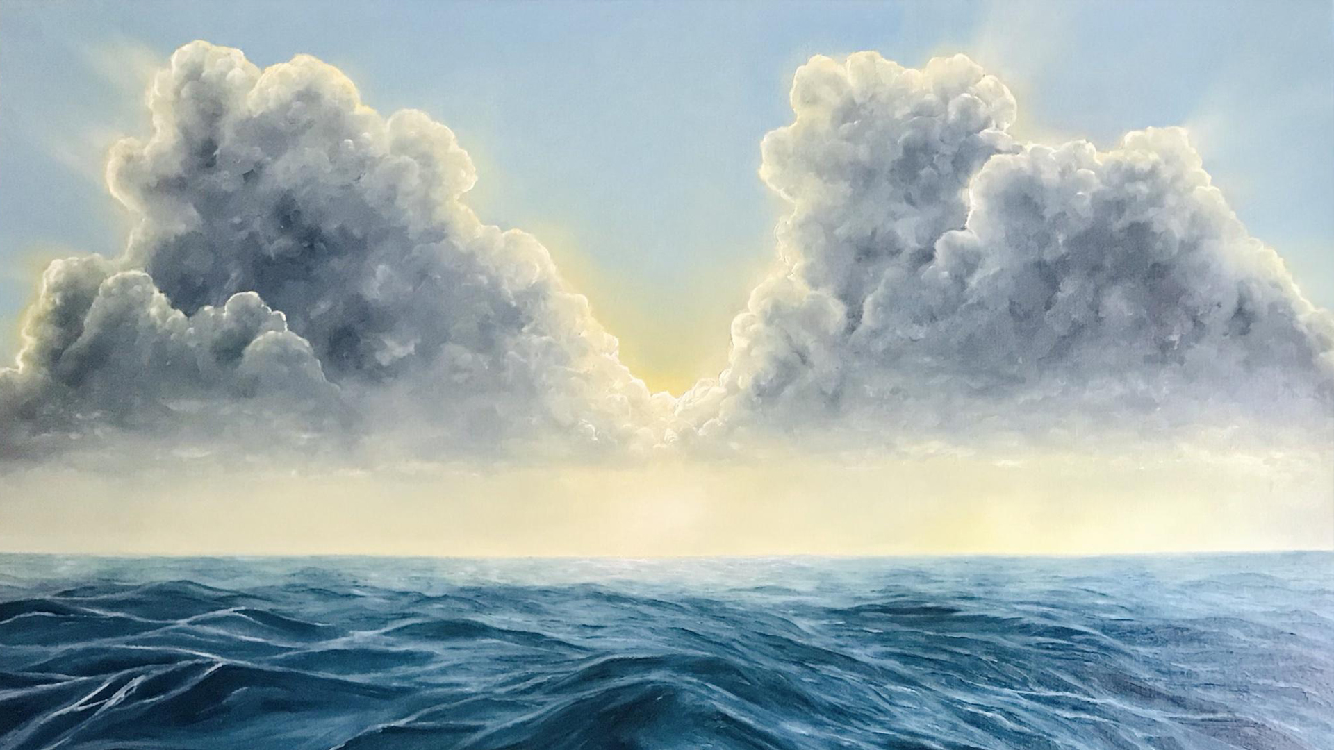 General 1920x1080 painting sea waves clouds landscape