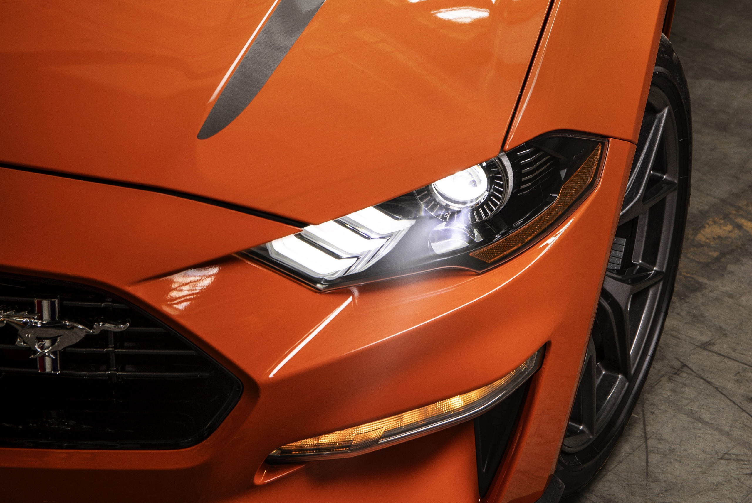General 2560x1714 car vehicle Ford Ford Mustang closeup orange cars Ford Mustang S550 headlights