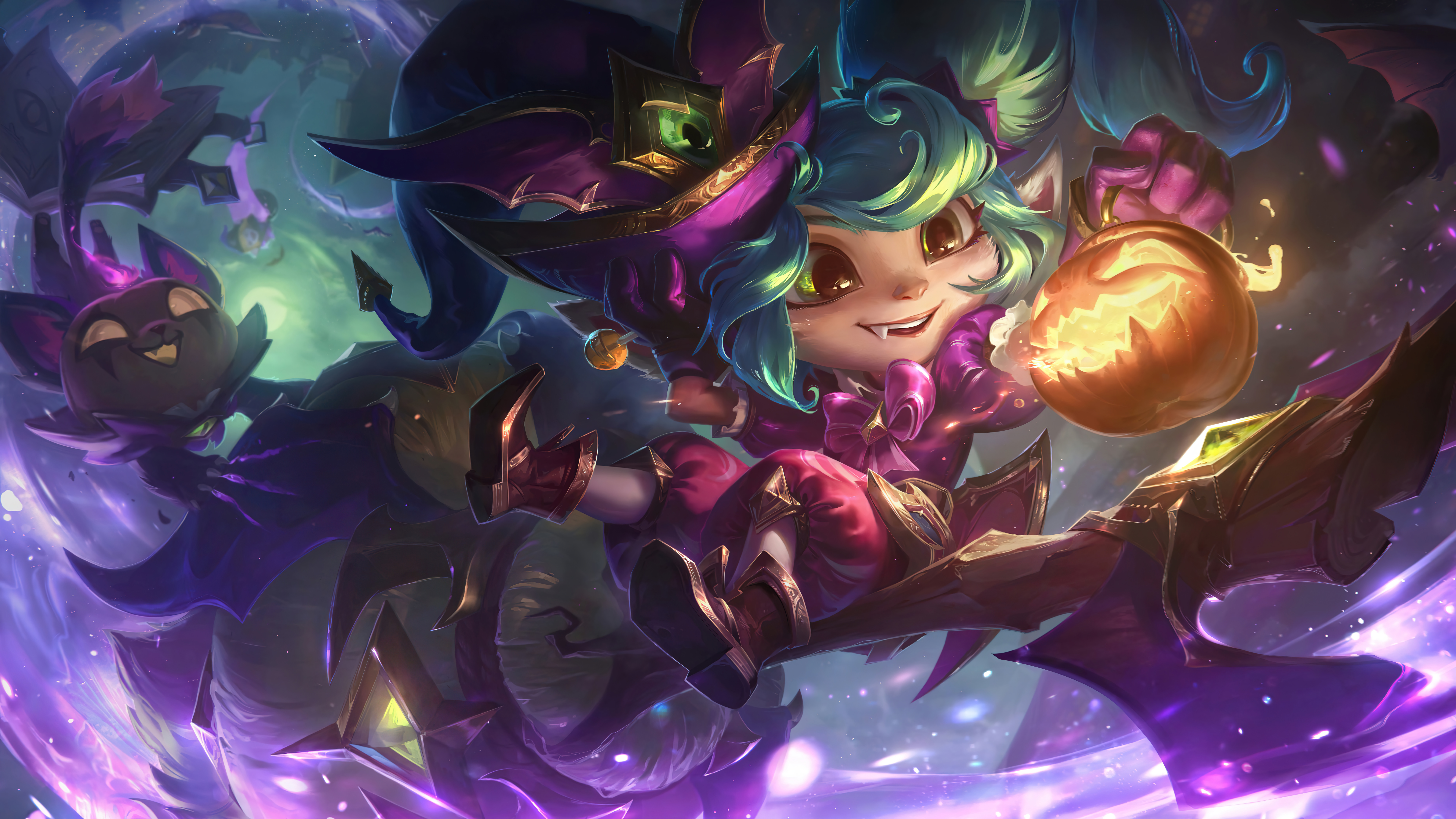 General 7680x4320 Bewitching Poppy (League of Legends) Poppy ( league of legends ) Riot Games GZG 4K digital art Halloween witch pumpkin pumpkin night video game girls PC gaming video game characters