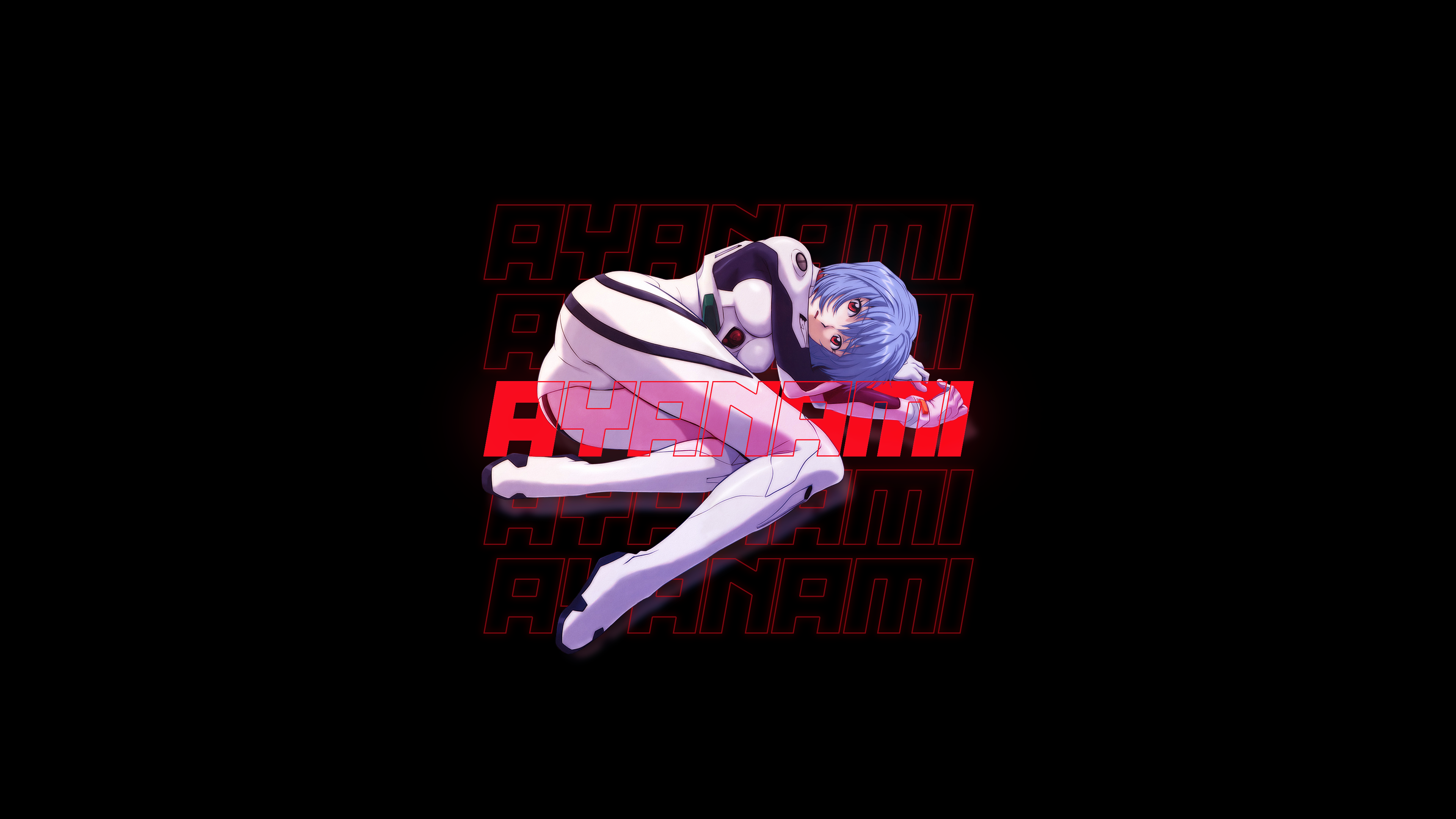 Anime 3840x2160 Ayanami Rei Neon Genesis Evangelion anime anime girls red eyes ass black background