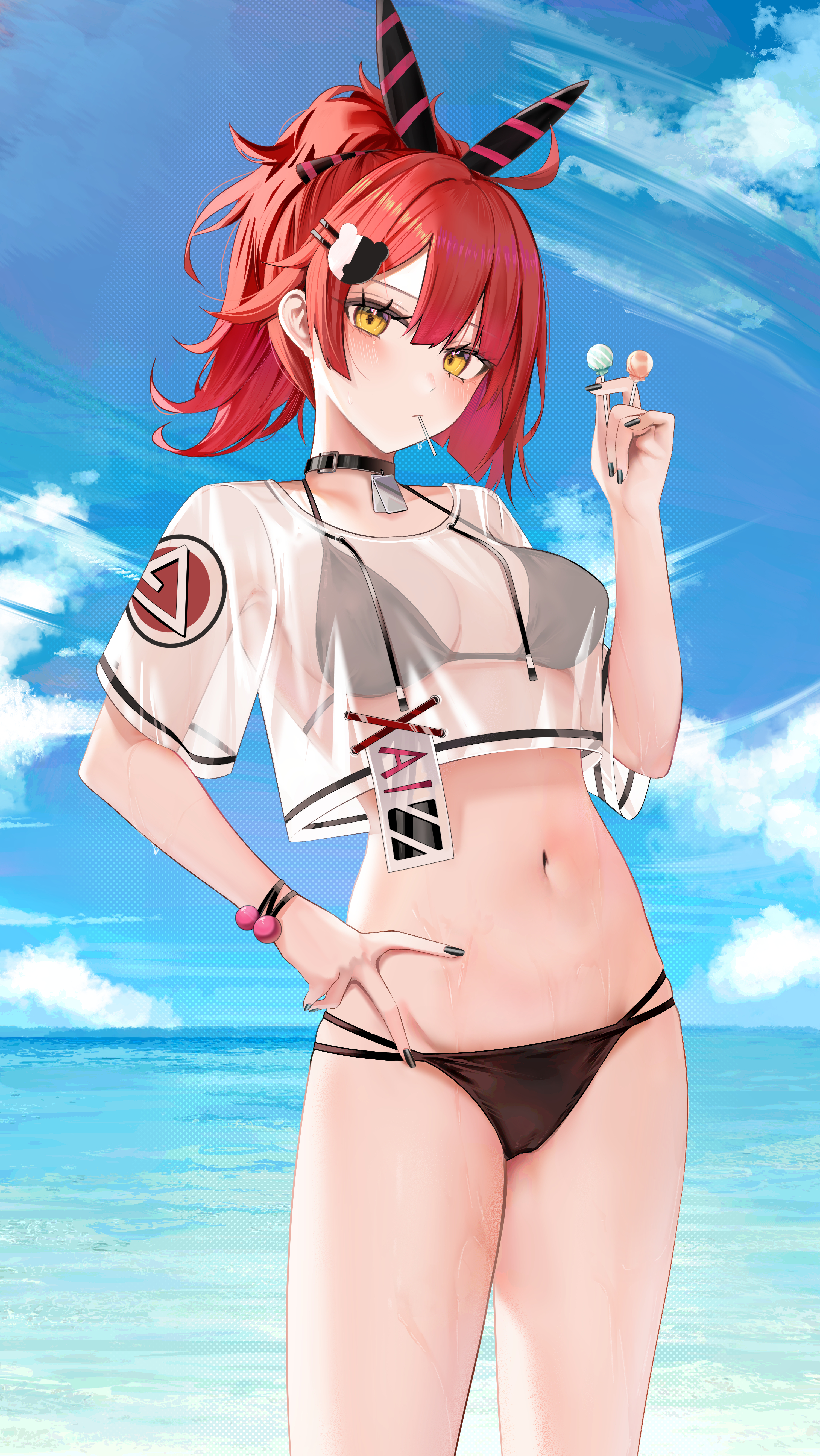 Anime 3000x5328 anime anime girls bikini see-through clothing redhead lollipop