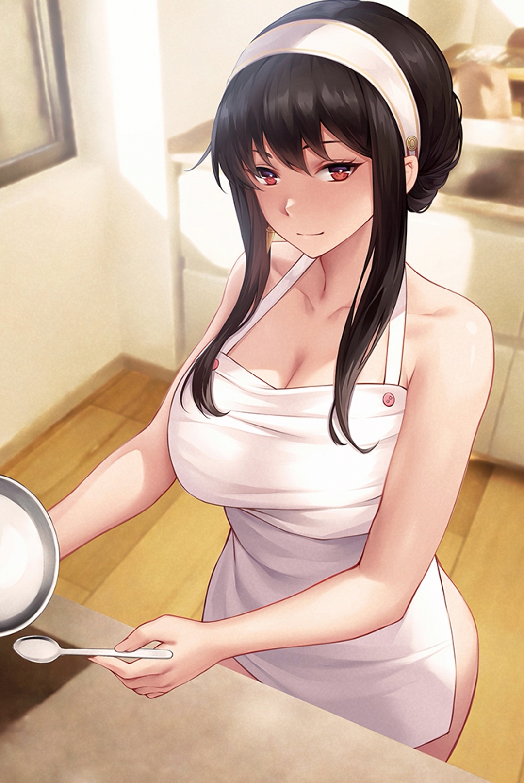 Anime 1080x1612 Spy x Family Yor Forger Azto Dio anime girls red eyes cooking cleavage headband partially clothed apron naked apron
