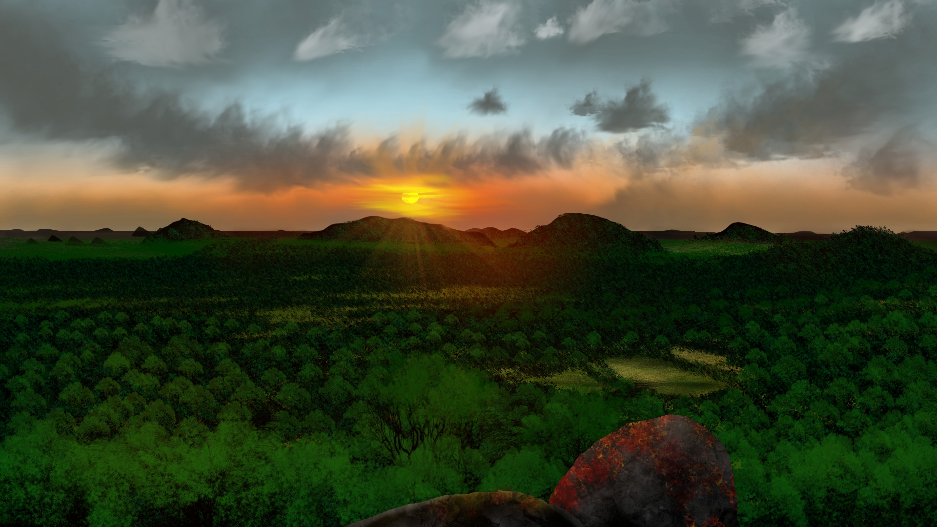 General 1920x1080 digital painting digital art nature landscape sunset colorful