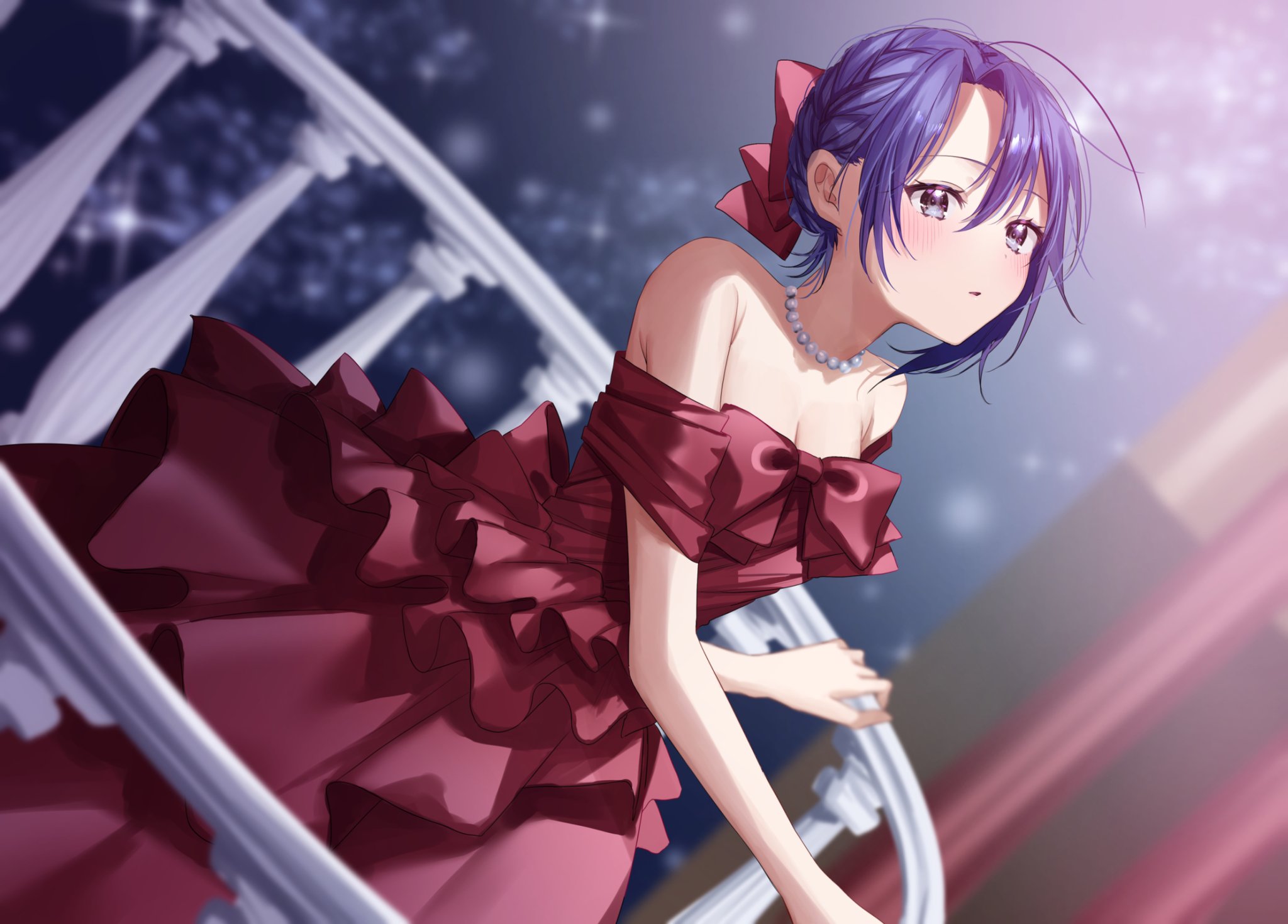 Anime 2048x1470 anime anime girls dress red dress red clothing strapless dress purple hair artwork