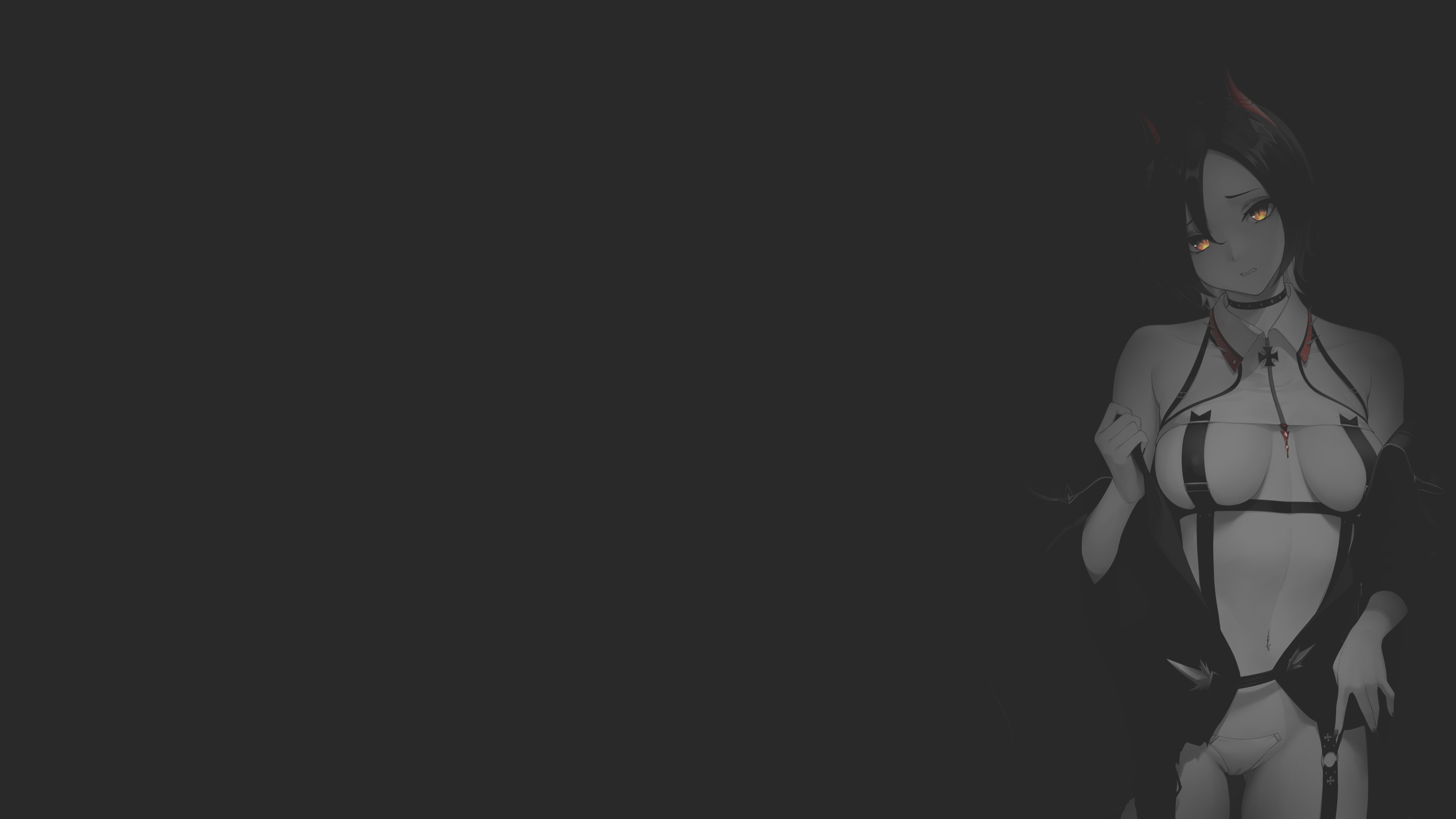 Anime 3840x2160 anime anime girls fan art video game art illustration monochrome dark background boobs Kouase selective coloring Ulrich von Hutten (Azur Lane) Azur Lane pantsu shot simple background ecchi horns minimalism uniform bare shoulders