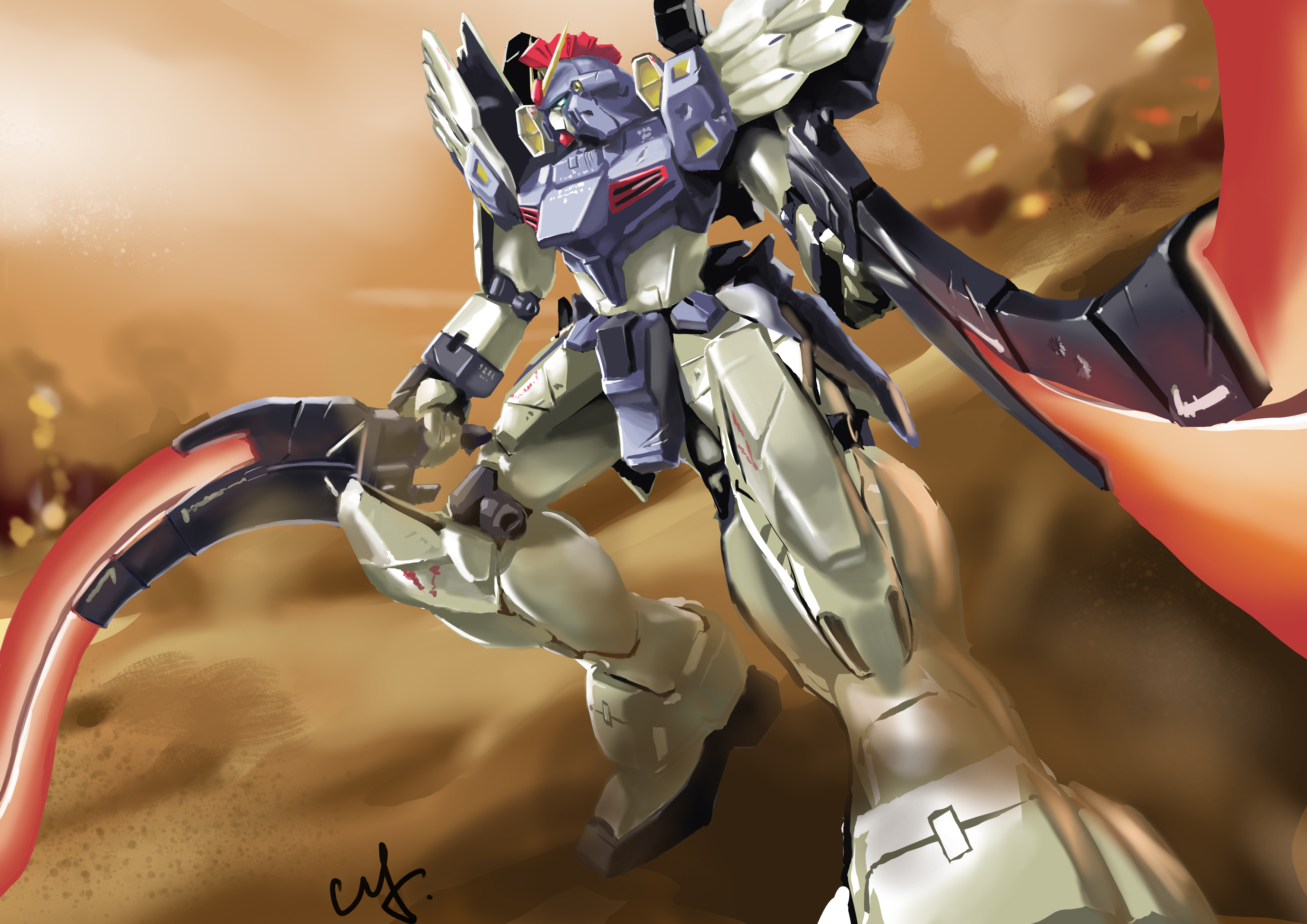 Anime 3508x2480 anime Gundam Super Robot Taisen Mobile Suit Gundam Wing Gundam Sandrock Custom fan art digital art artwork mechs