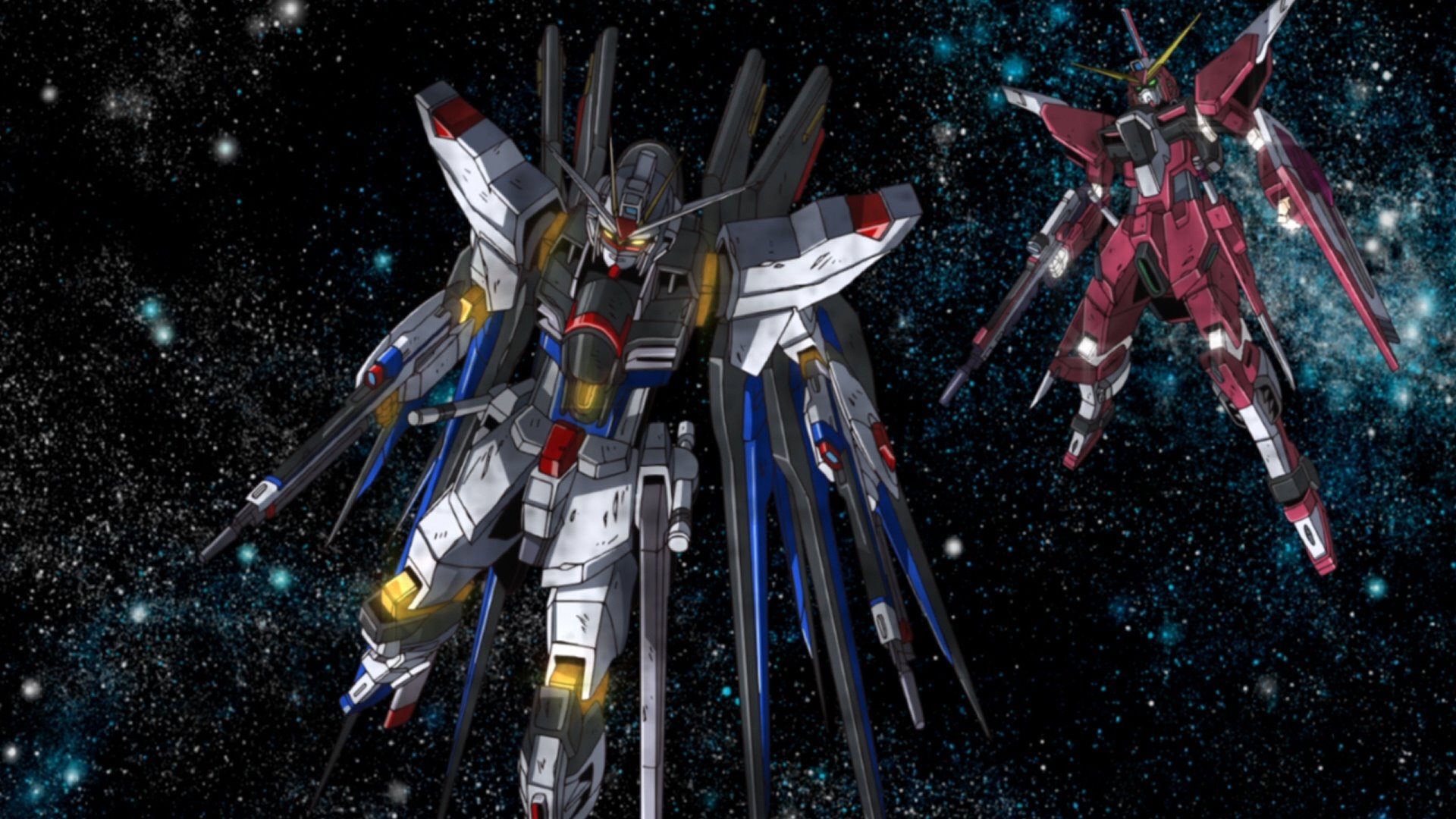 Anime 1920x1080 anime Anime screenshot Gundam Mobile Suit Gundam SEED Destiny Strike Freedom Gundam Infinite Justice Gundam artwork digital art