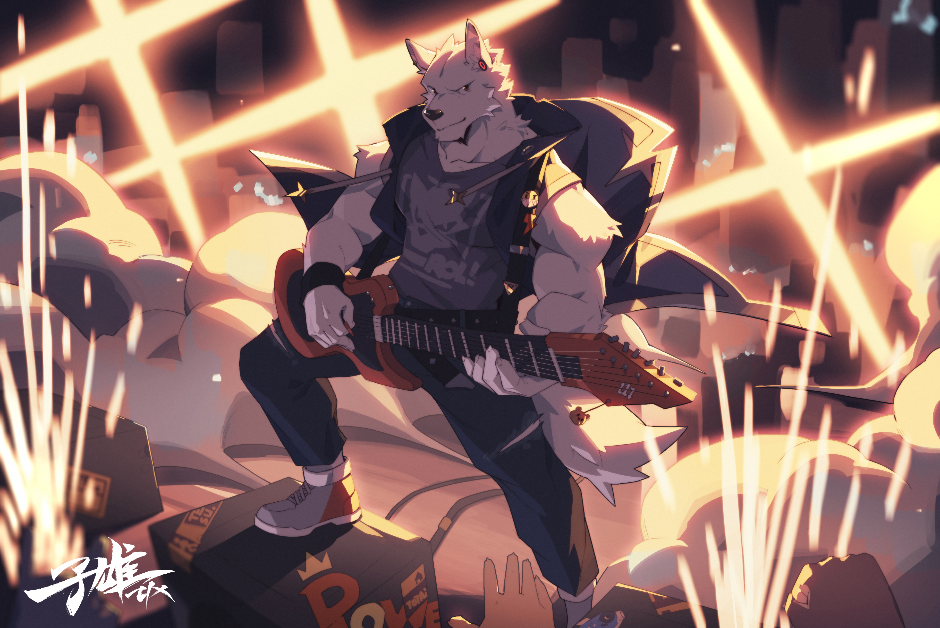 Anime 3649x2440 furry muscles Anthro guitar musical instrument ZIXiong