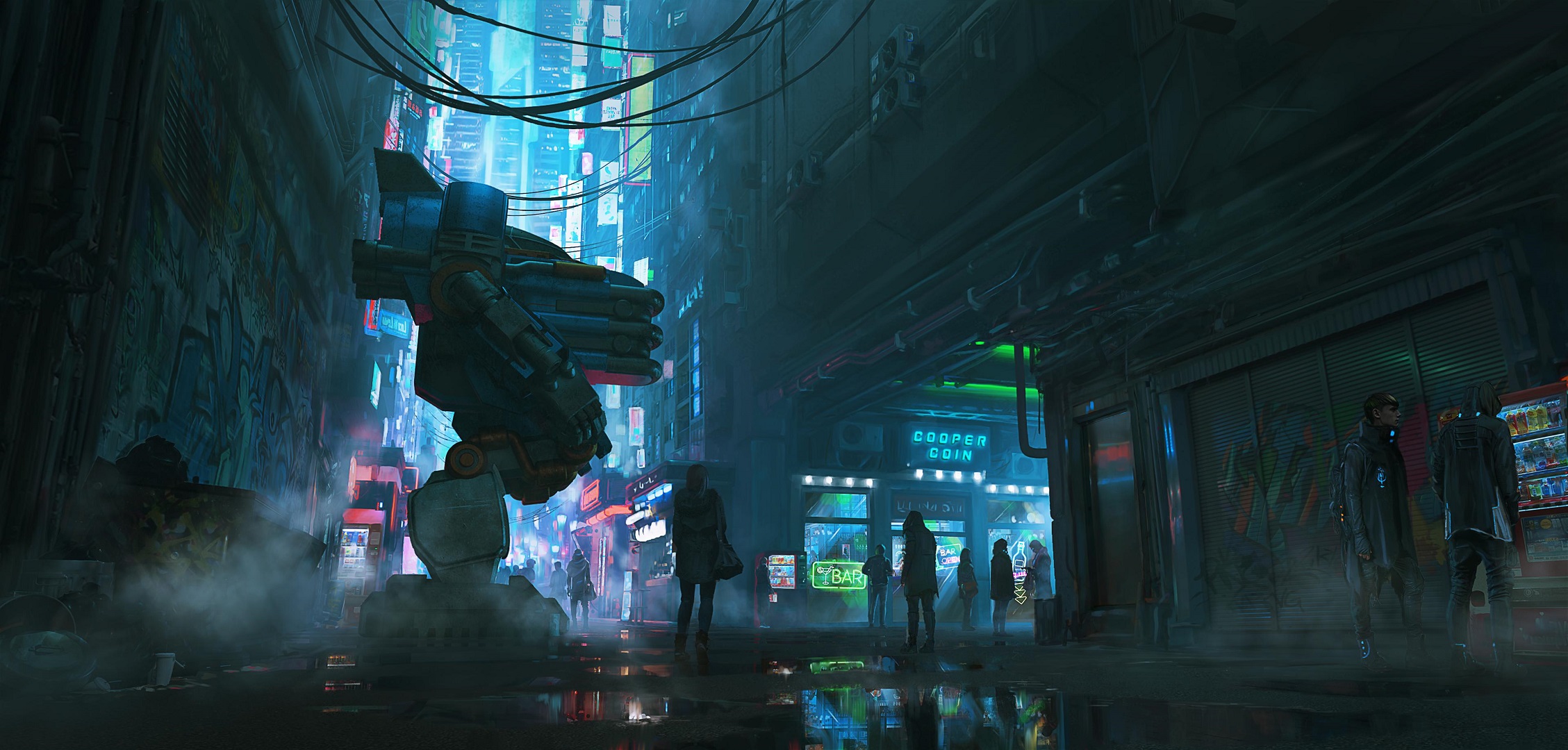 General 2257x1080 artwork science fiction futuristic robot city