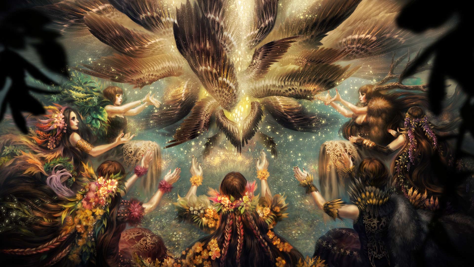 General 1920x1080 watermother Jian digital art fantasy art surreal angel wings flowers