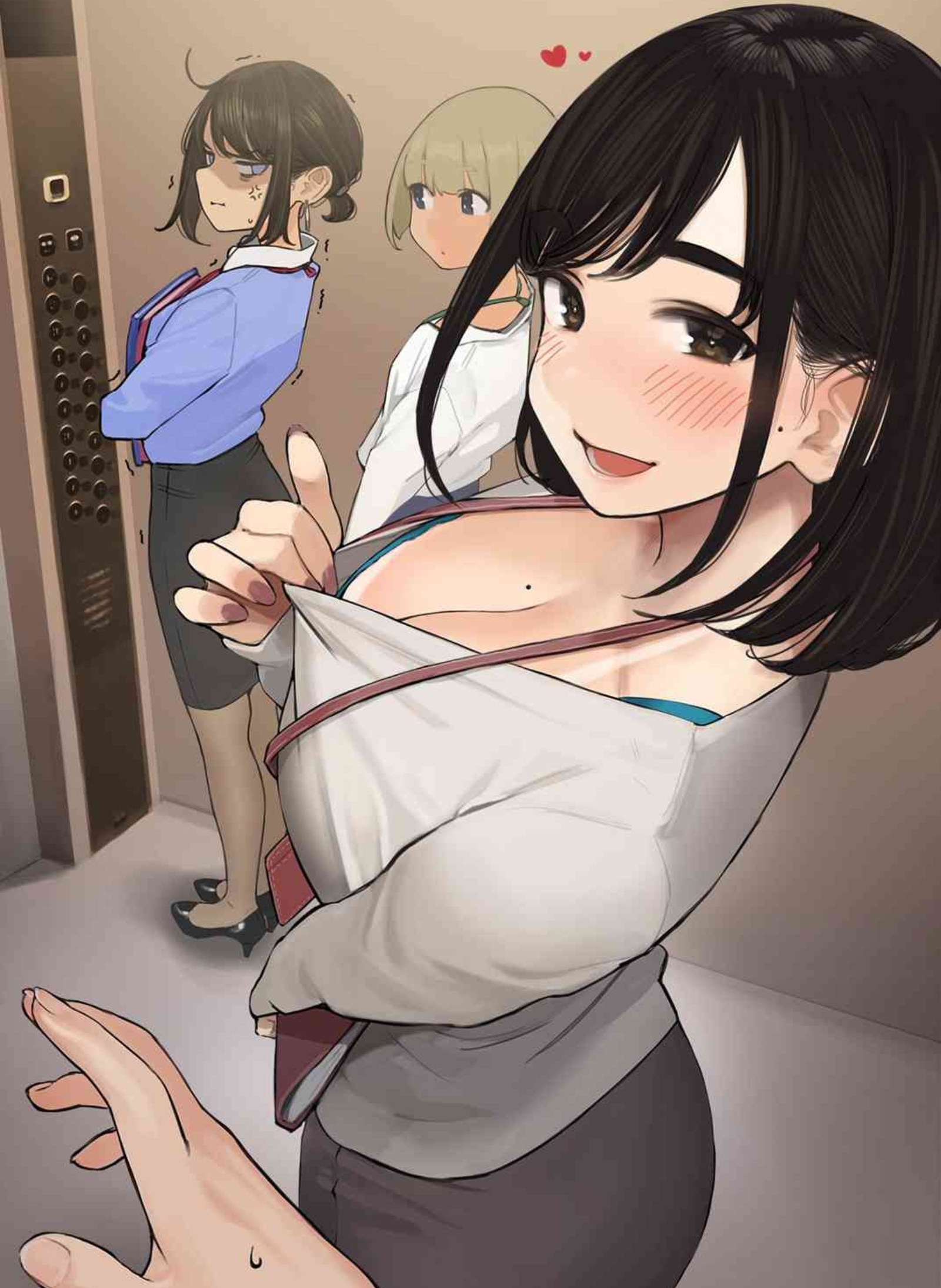Anime 1600x2188 anime girls big boobs cleavage flashing Ganbare, Douki-chan yomu POV