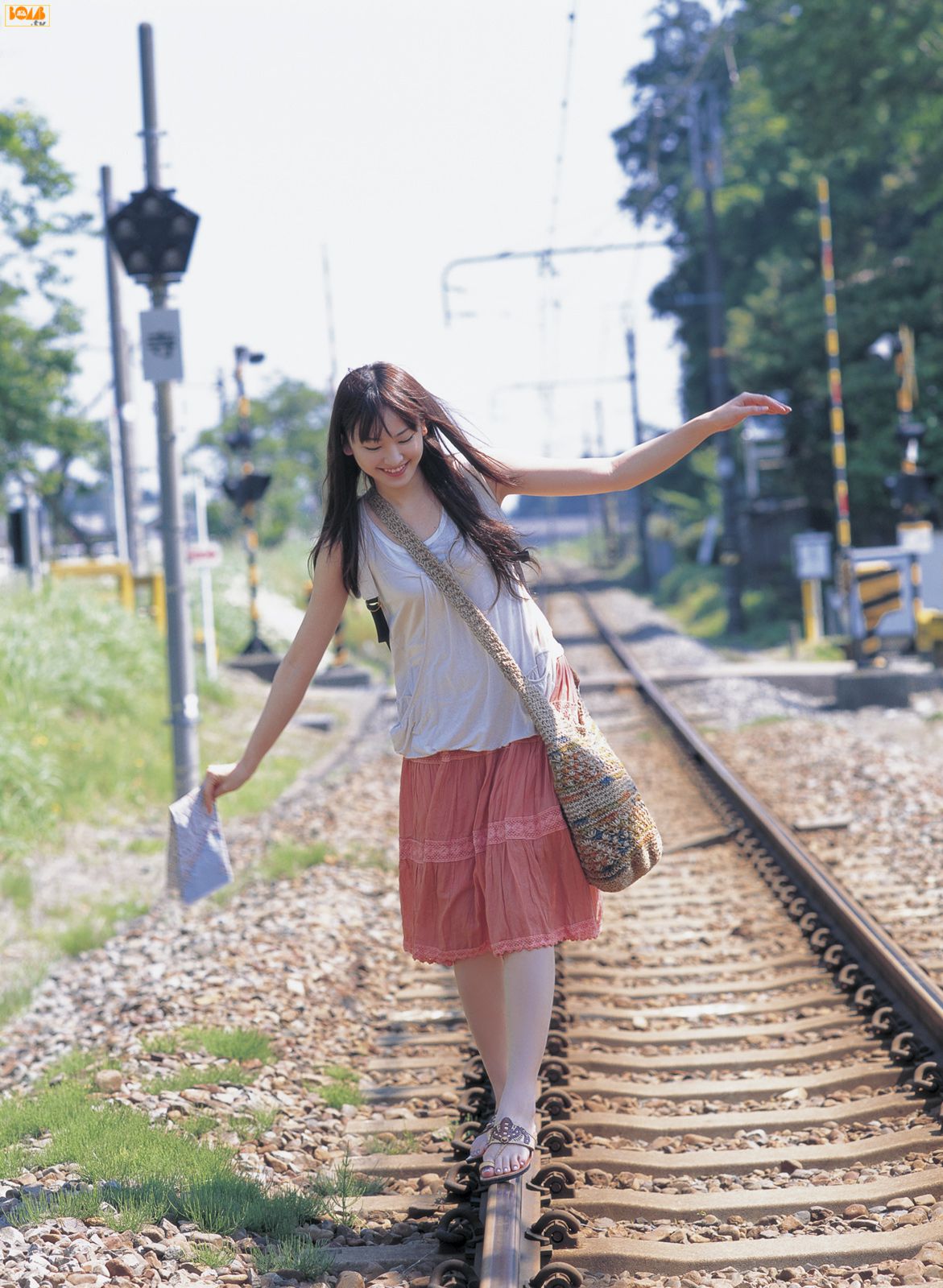 People 1171x1600 Asian women Yui Aragaki Japanese women actress dress model railway long hair smiling women outdoors