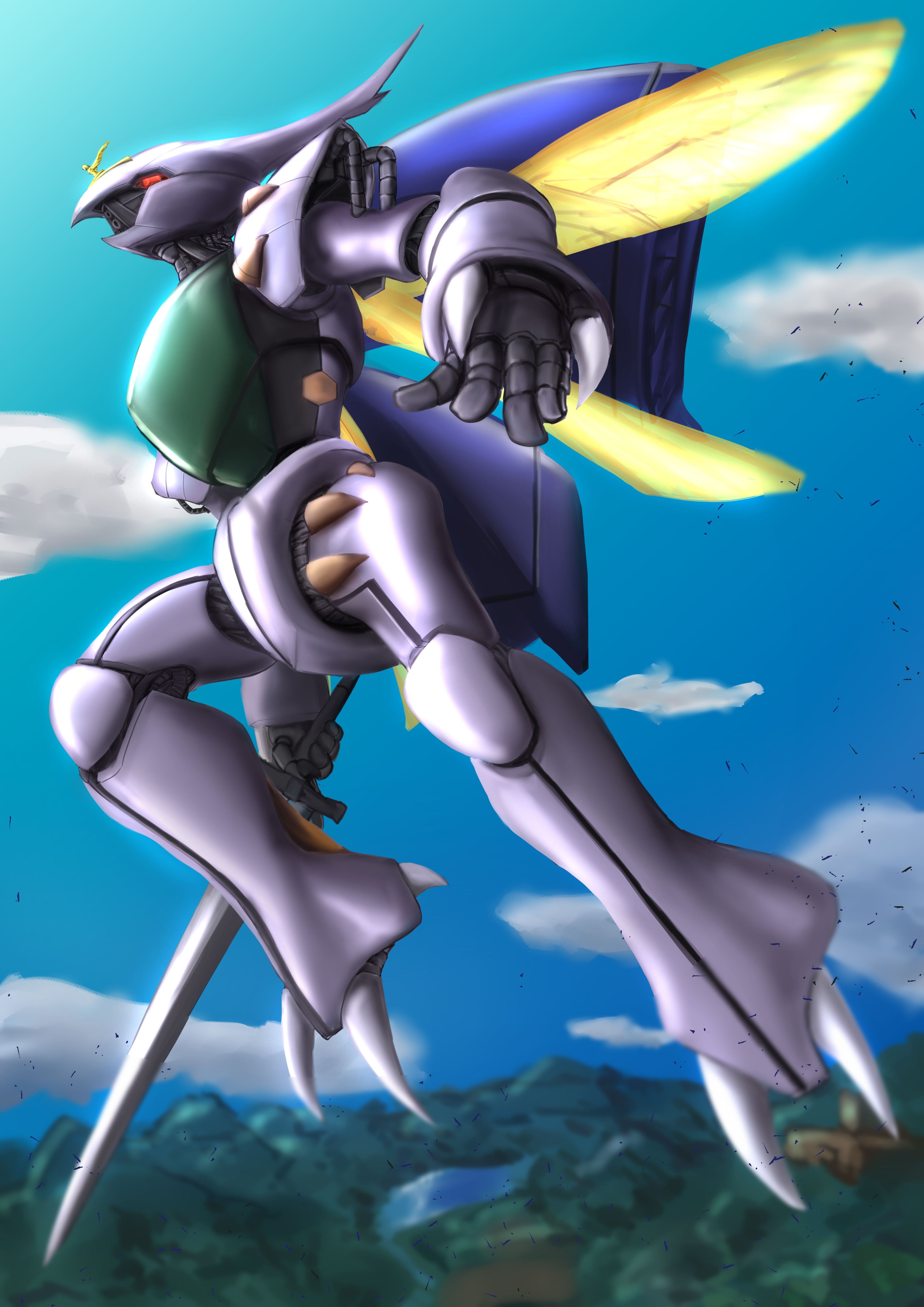 Anime 3472x4911 anime mechs Aura Battler Dunbine Dunbine Super Robot Taisen artwork digital art fan art