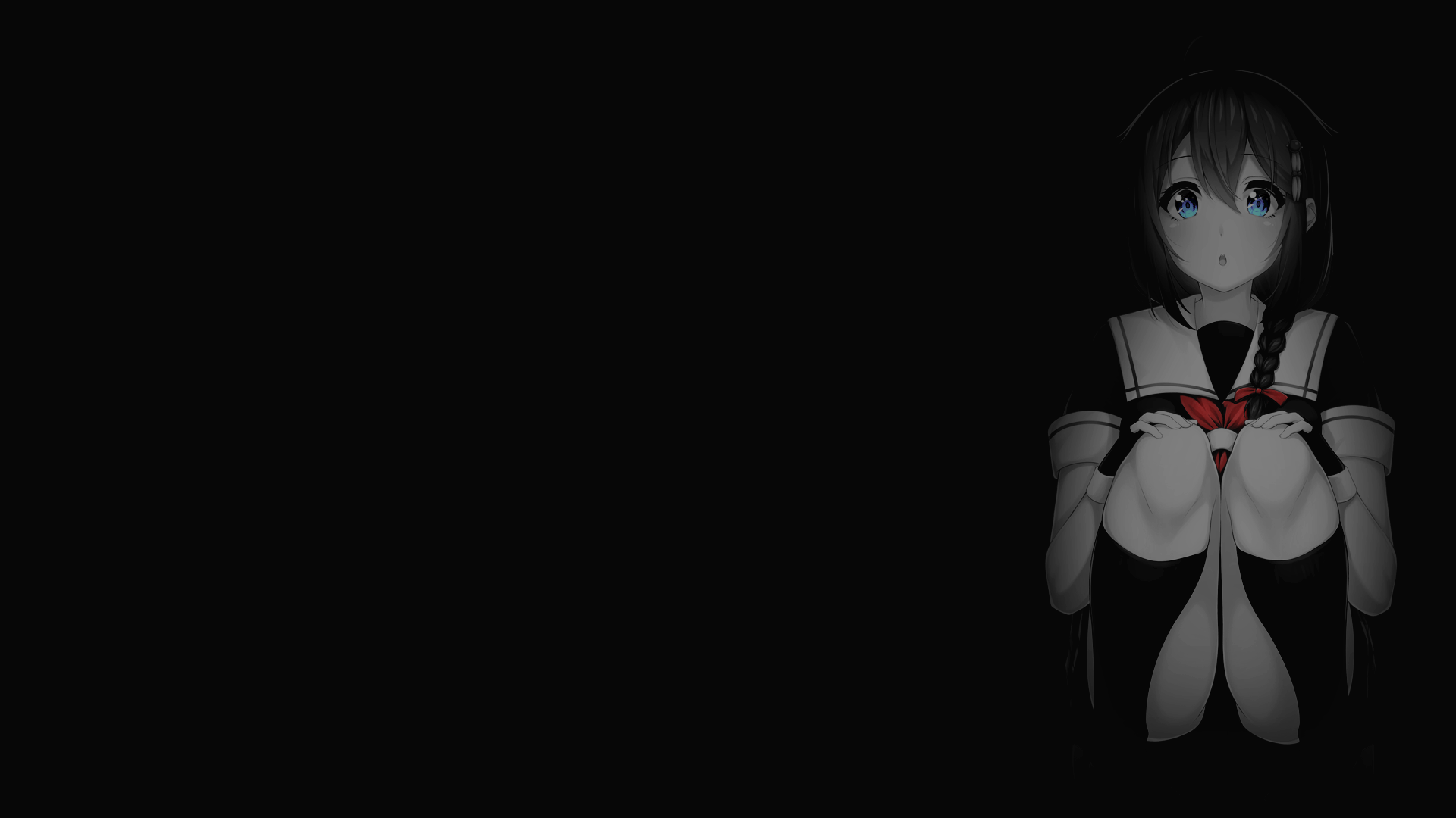 Anime 1920x1080 selective coloring black background dark background simple background anime girls Kantai Collection Shigure (KanColle)