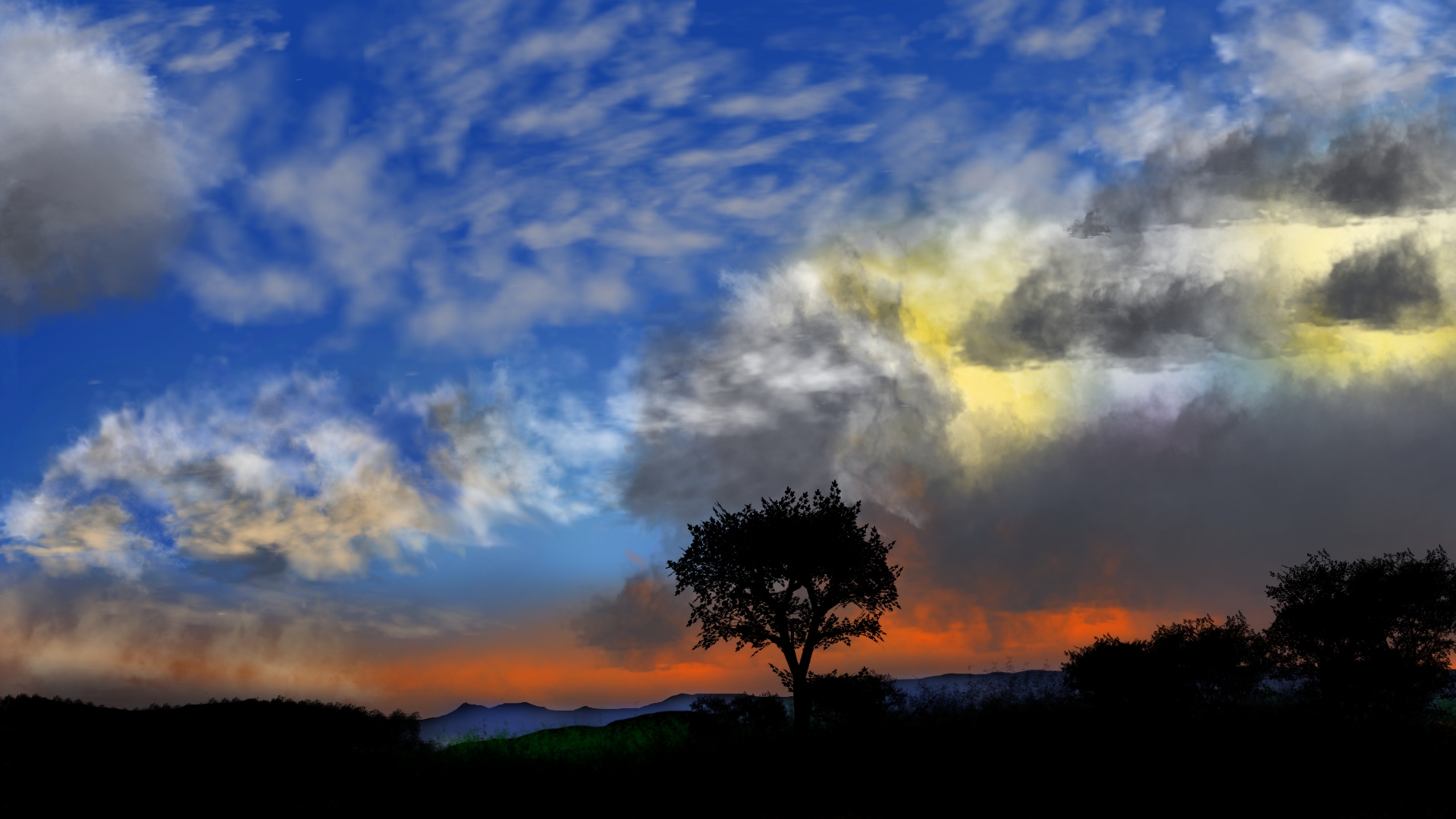 General 1920x1080 digital painting digital art nature landscape colorful twilight clouds sky trees