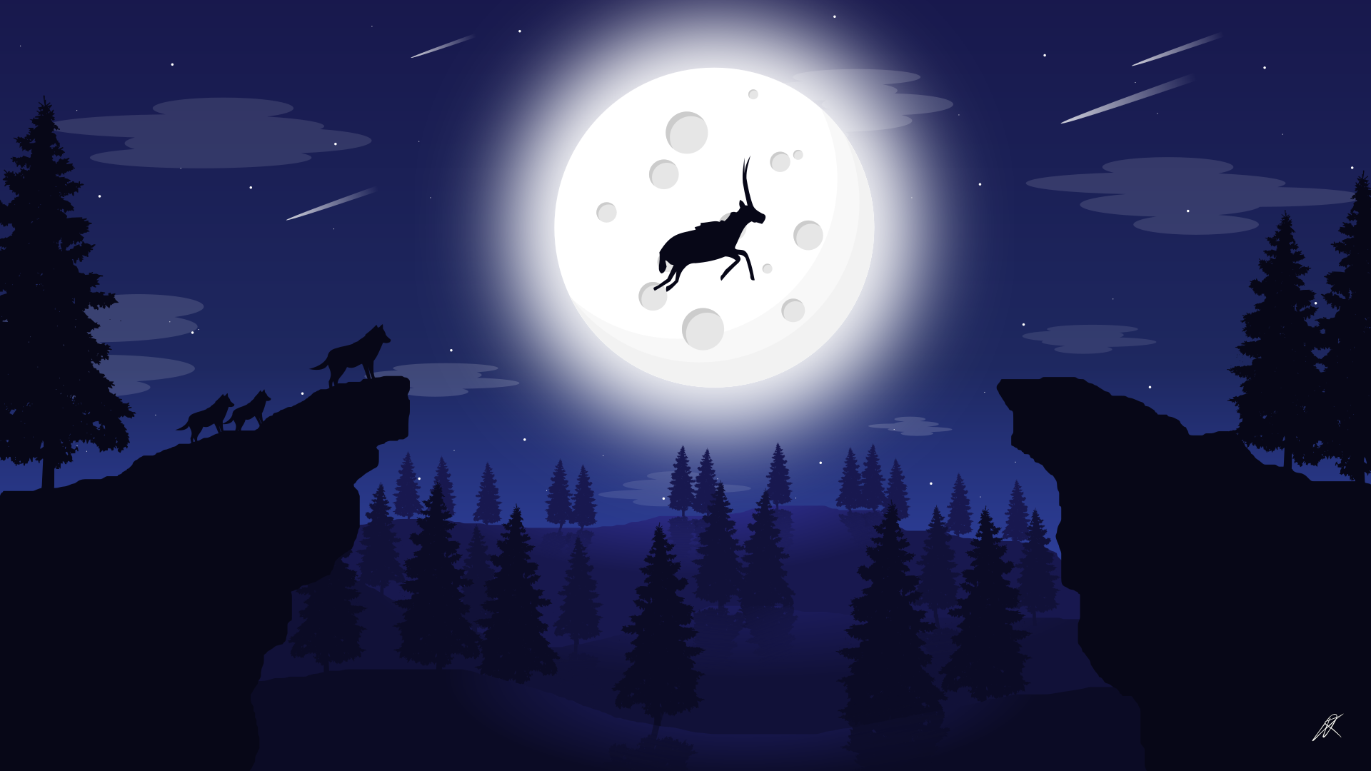 General 1920x1080 antelope canyon landscape night wolf forest Moon animals digital art