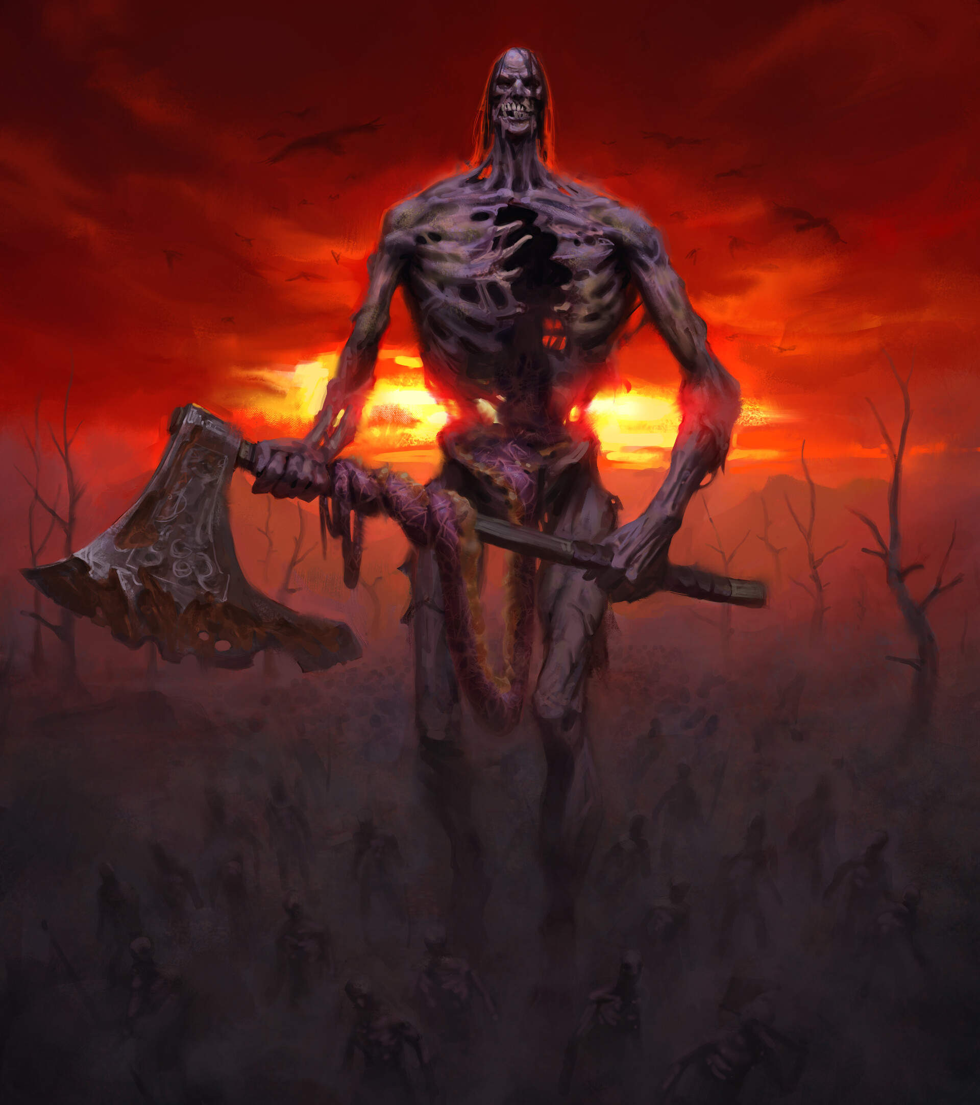 General 1920x2165 Russel Jones artwork fantasy art dark fantasy undead zombies weapon sunlight sky corpse