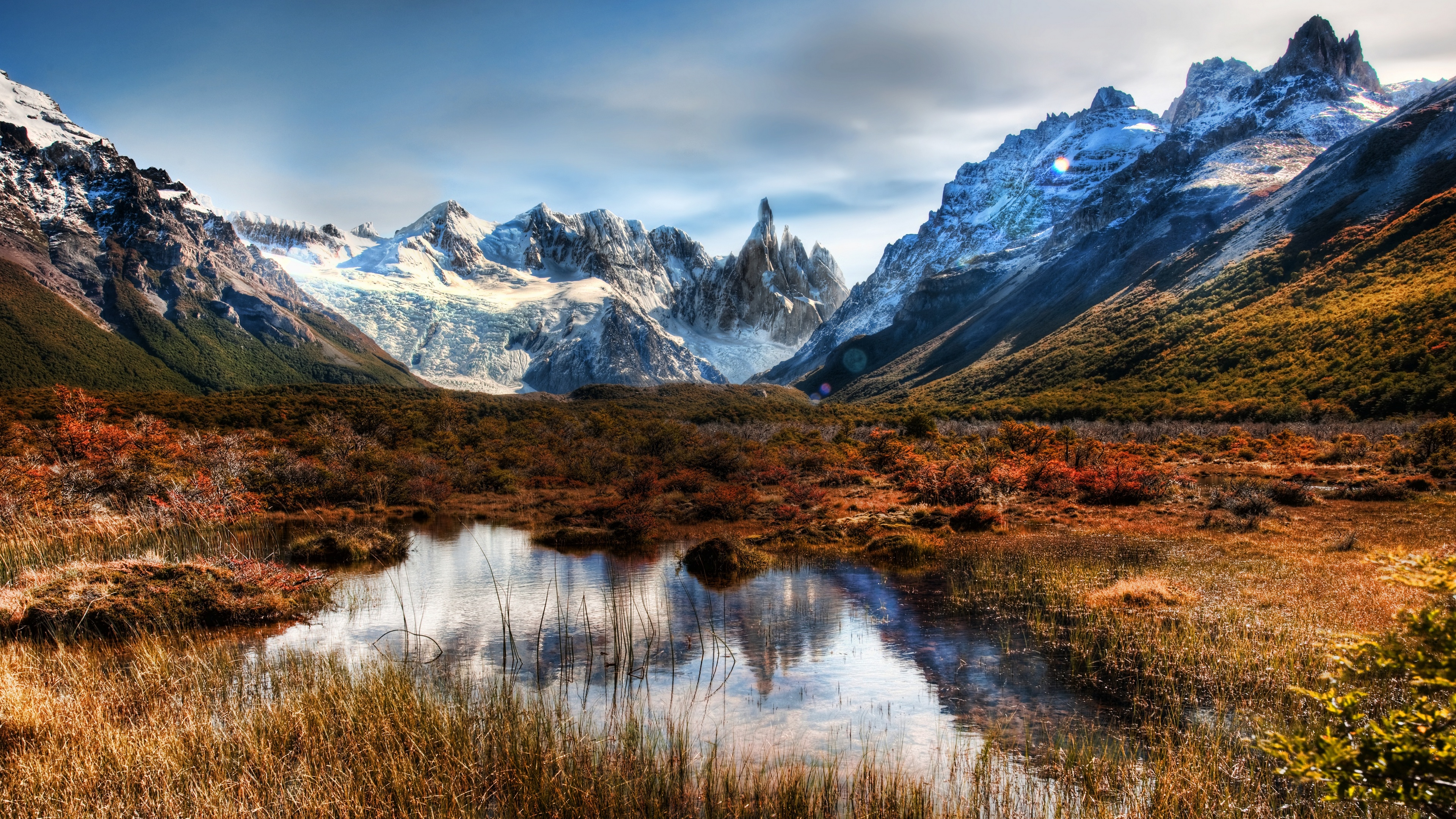 General 3840x2160 Trey Ratcliff photography mountains valley snow water reflection Argentina nature