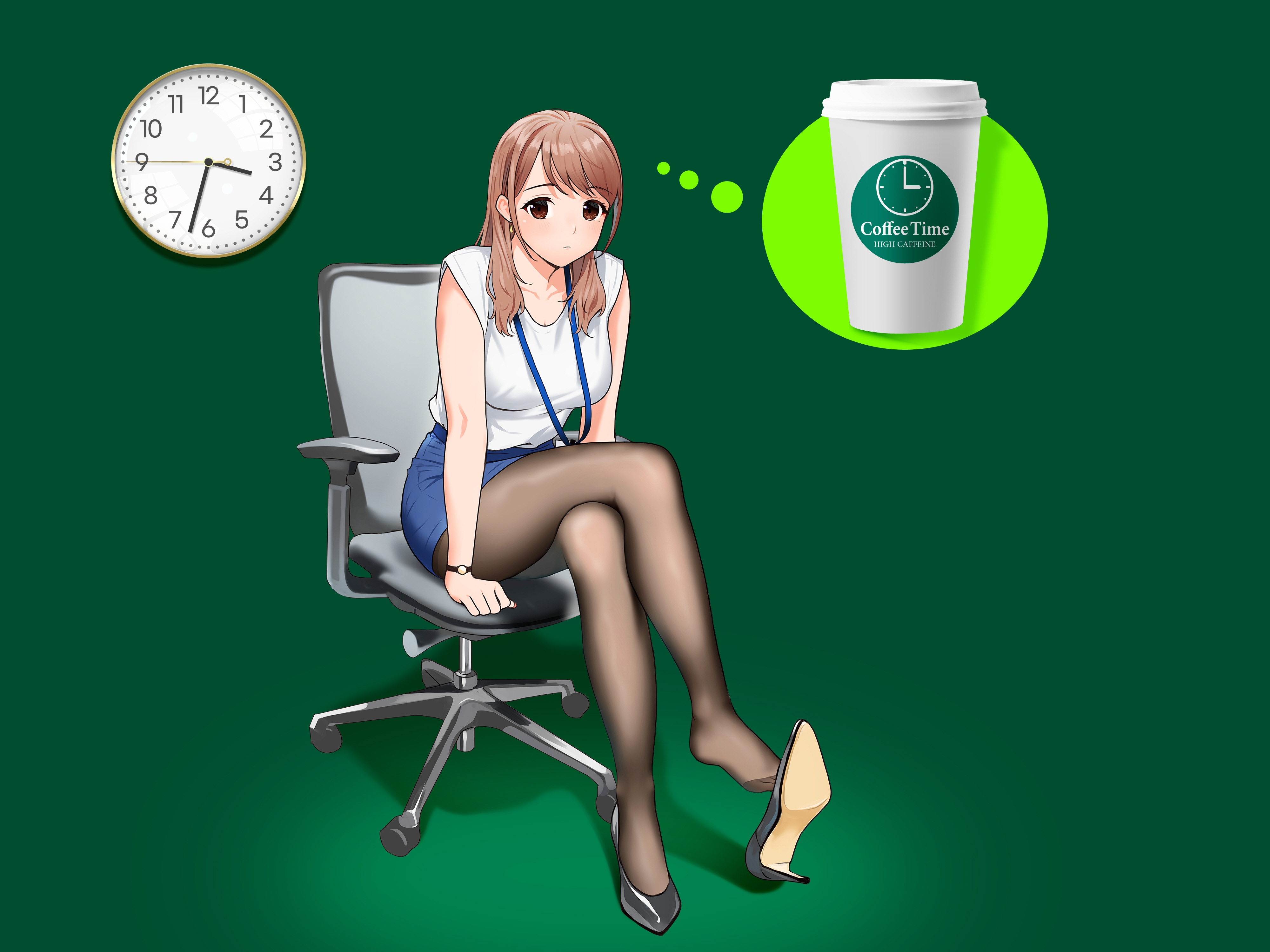 Anime 4000x3000 office simple background digital art anime girls minimalism legs crossed chair sitting looking at viewer office girl