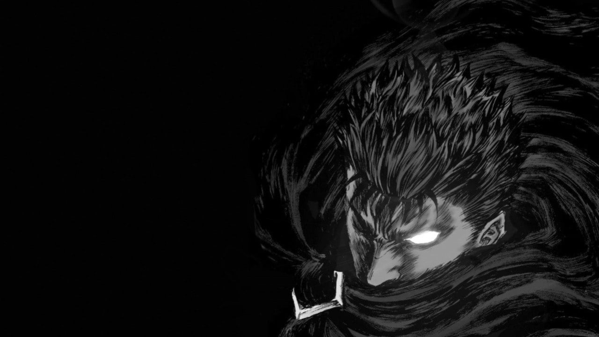Anime 1920x1080 Berserk anime Guts Griffith anime men one eye closed short hair simple background black background minimalism scarf